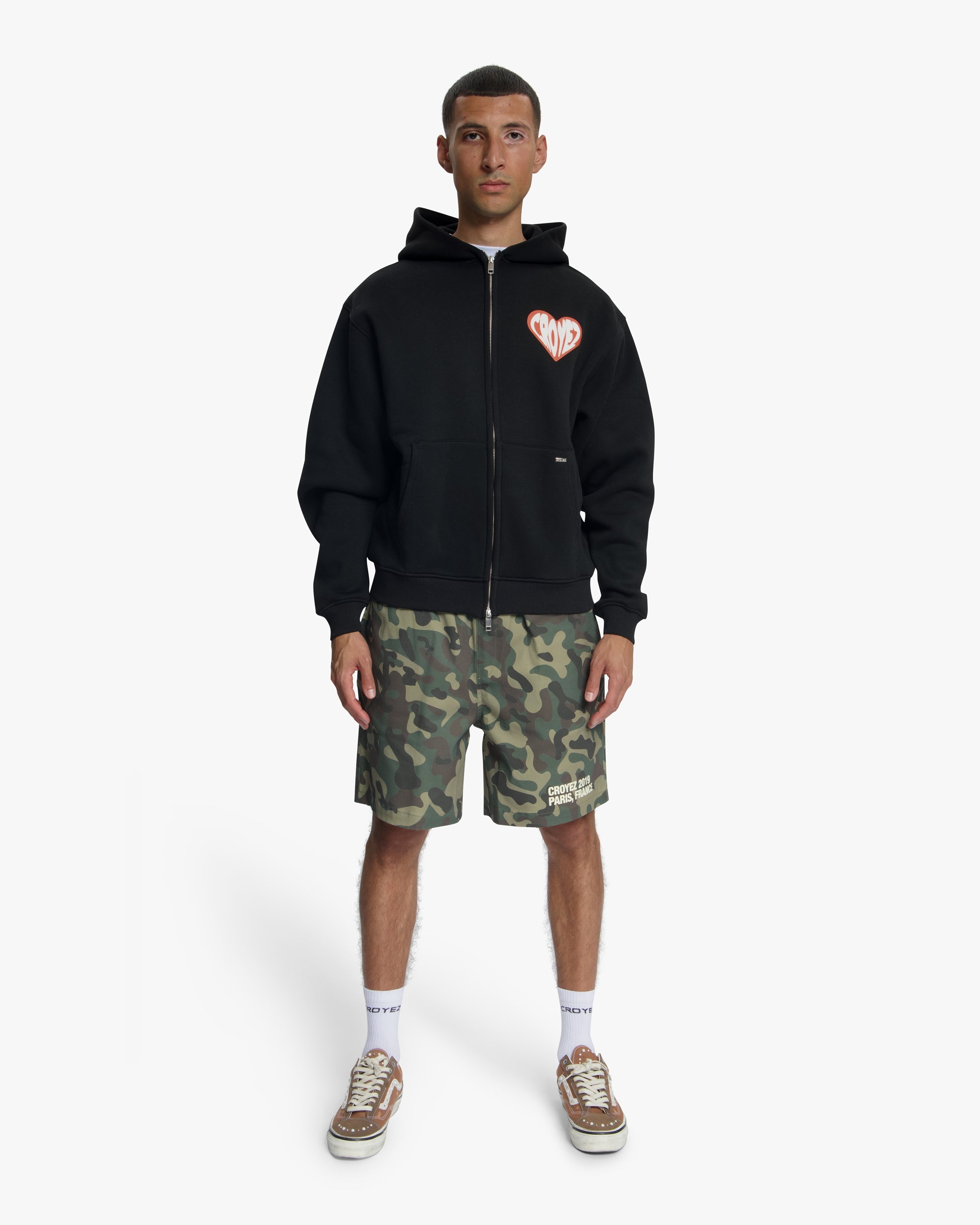 Croyez Puffed Heart Zip Hoodie - Black/Orange