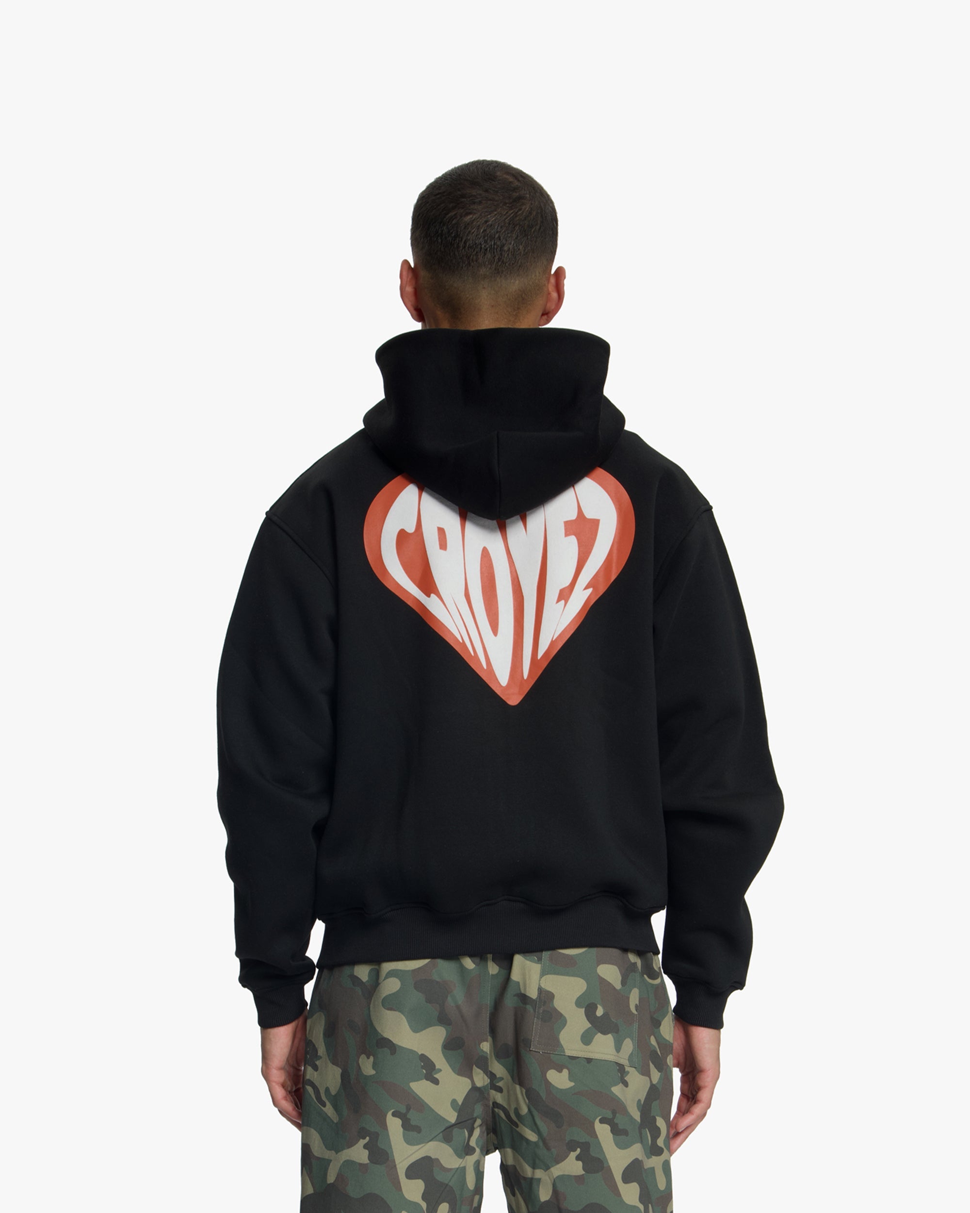 Croyez Puffed Heart Zip Hoodie - Black/Orange