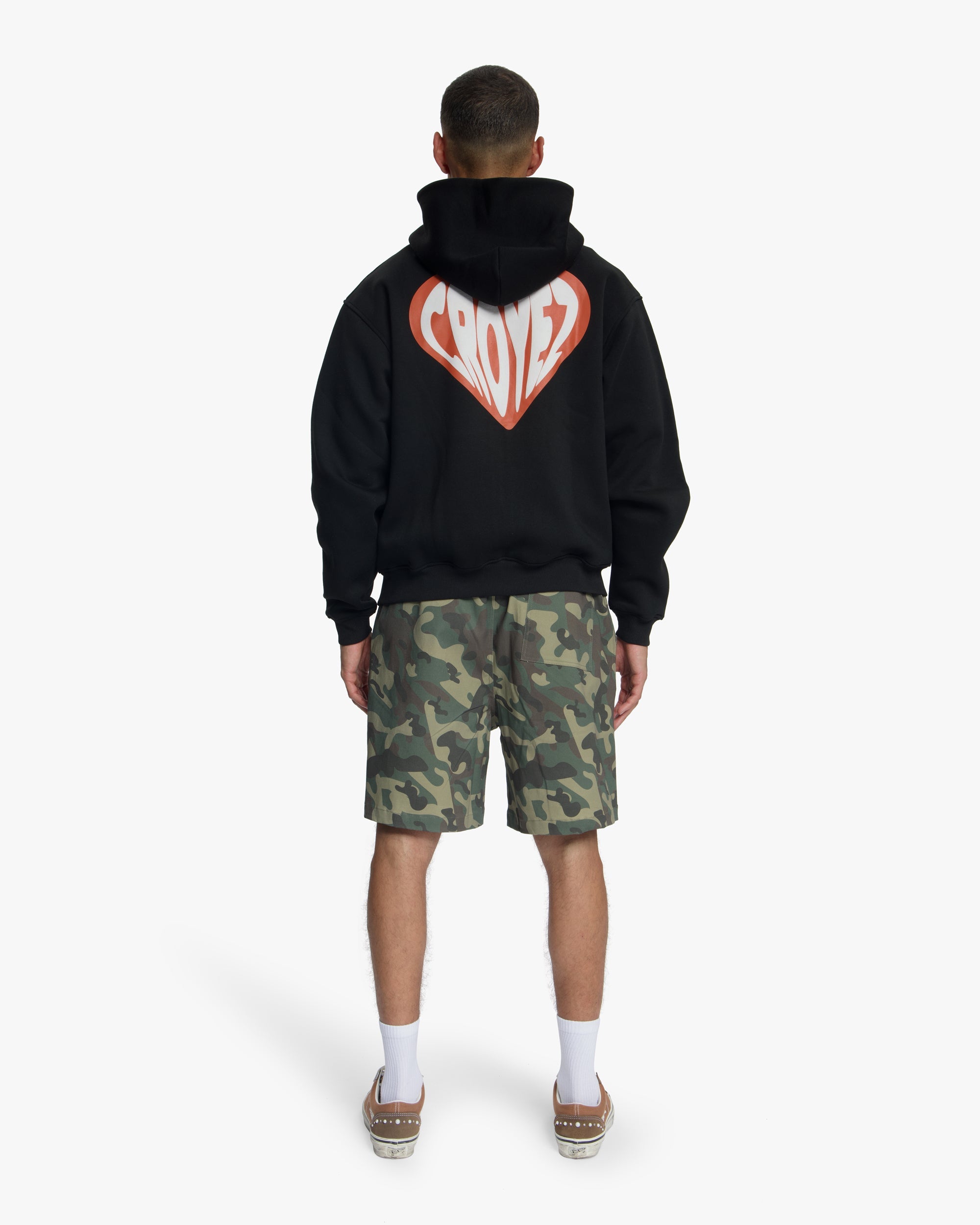 Croyez Puffed Heart Zip Hoodie - Black/Orange