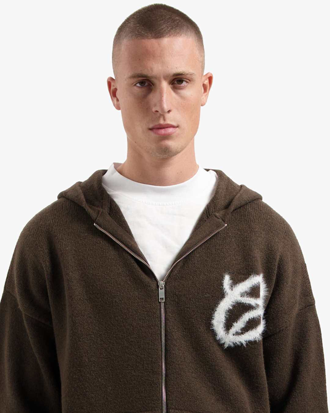 Croyez Fluffy Essence Knit Zip-Hoodie - Brown