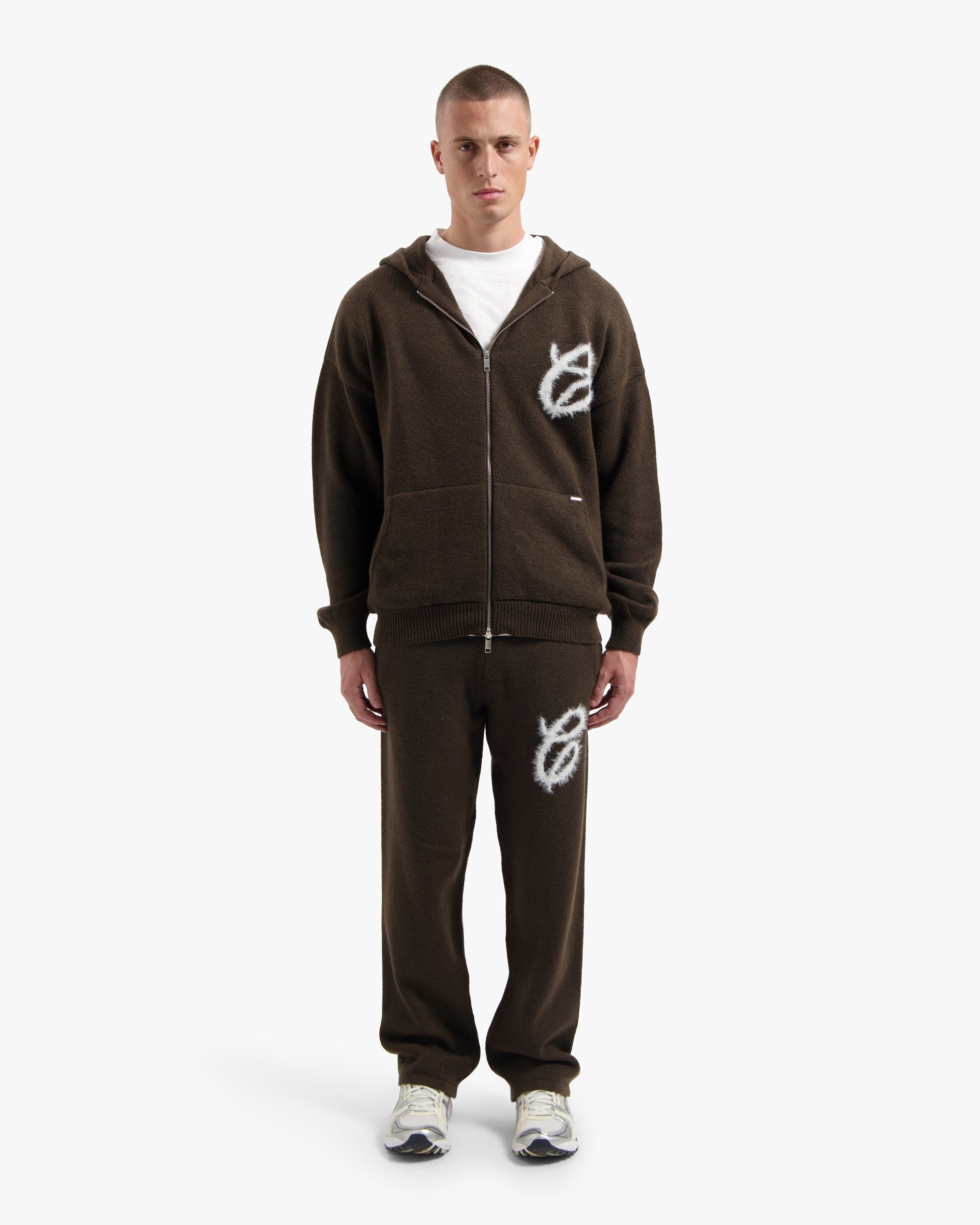 Croyez Fluffy Essence Knit Zip-Hoodie - Brown