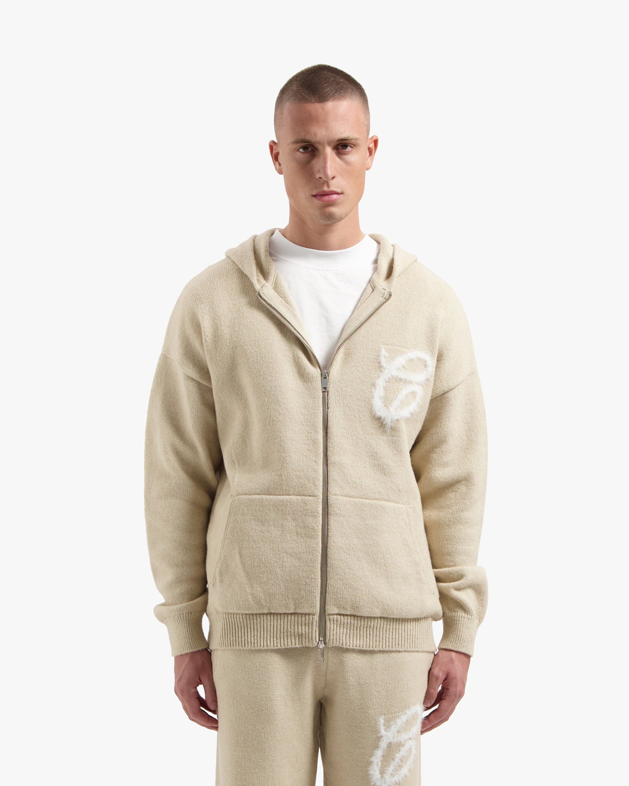 Croyez Fluffy Essence Knit Zip-Hoodie - Cream