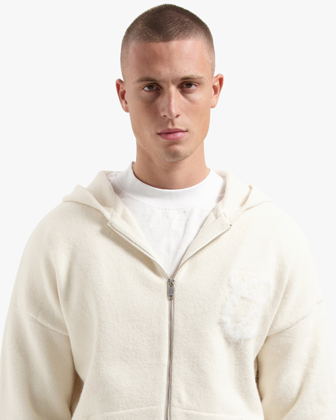 Croyez Fluffy Essence Knit Zip-Hoodie - Cream