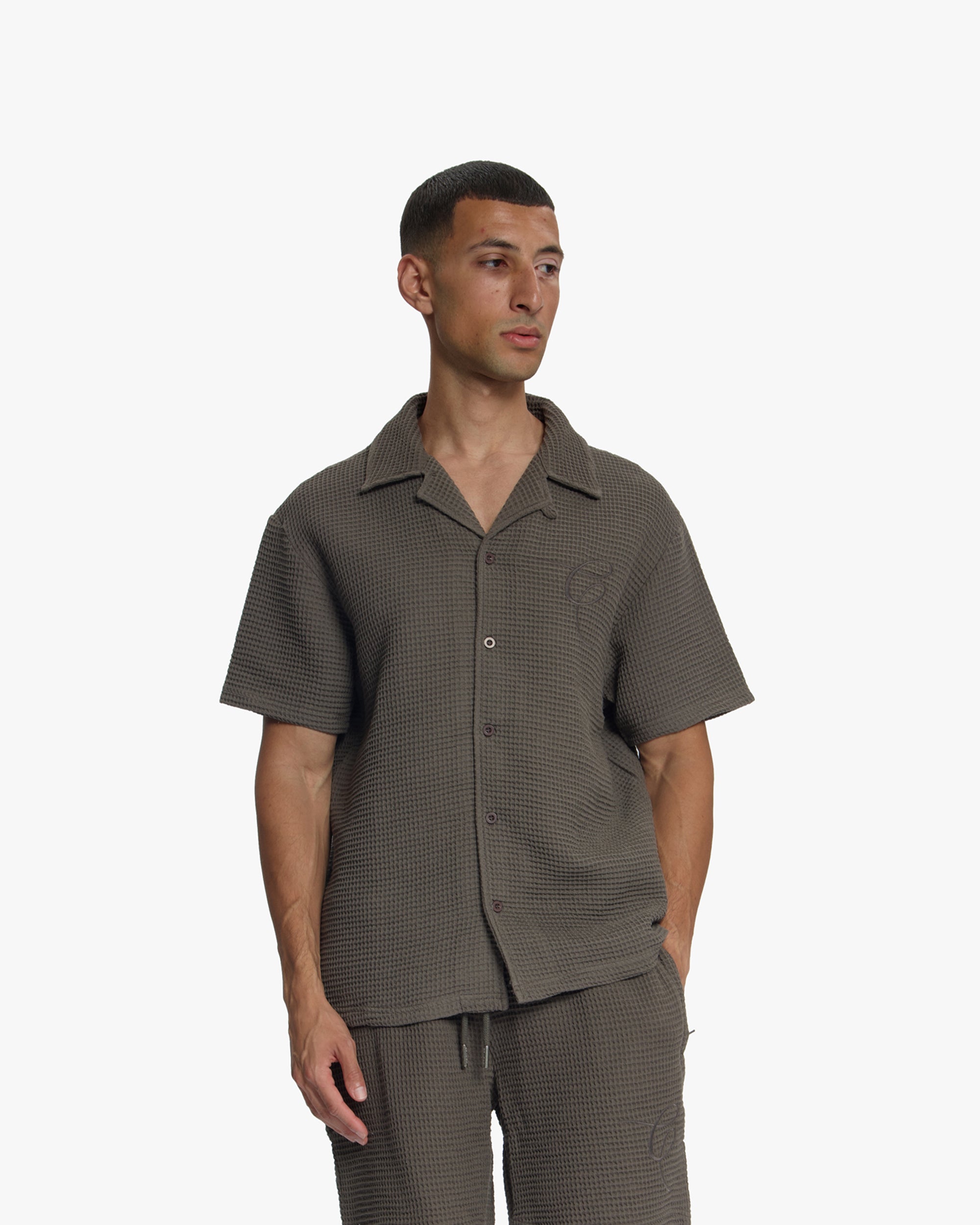 Croyez Initial Waffle Shirt - Washed Brown
