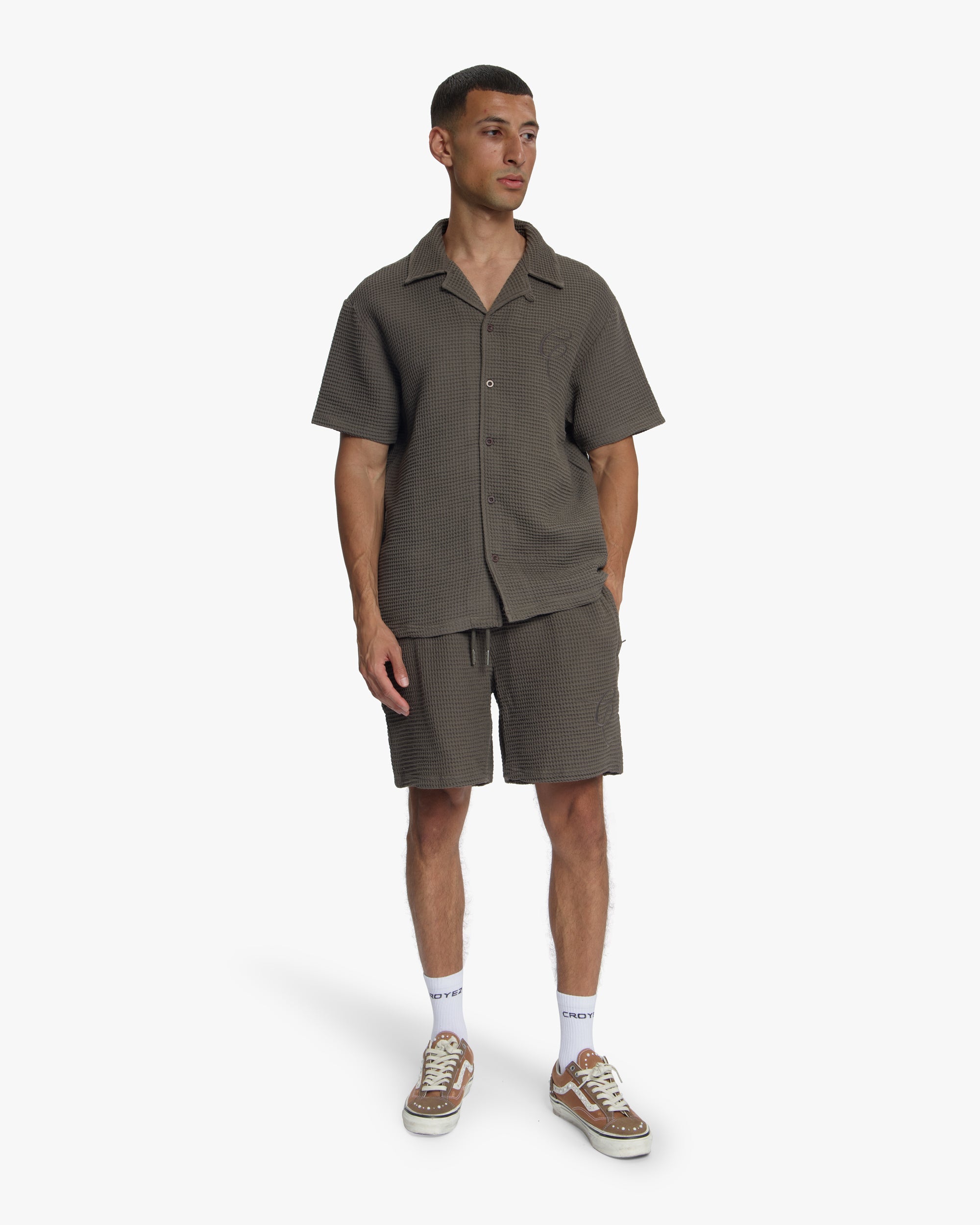 Croyez Initial Waffle Shirt - Washed Brown