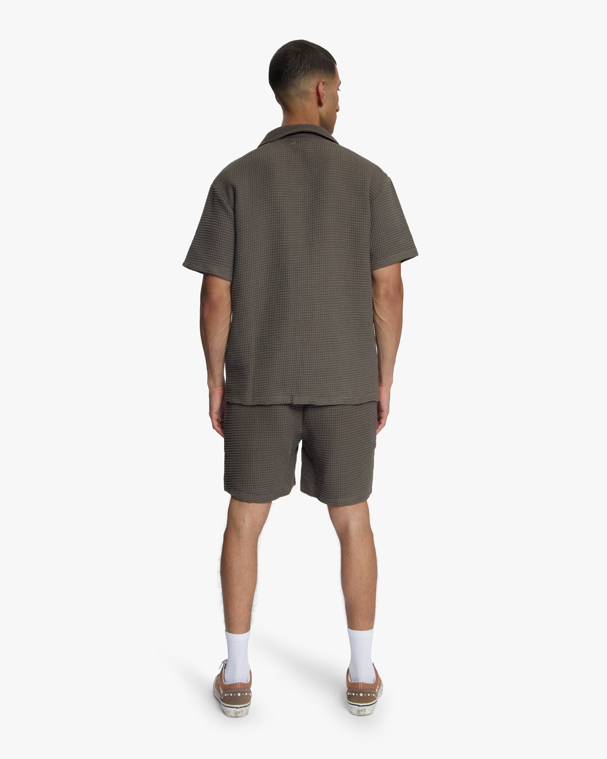 Croyez Initial Waffle Shorts- Washed Brown