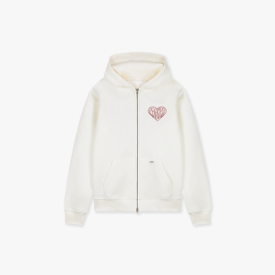 Croyez Stitched Heart Zip Hoodie - Off-White