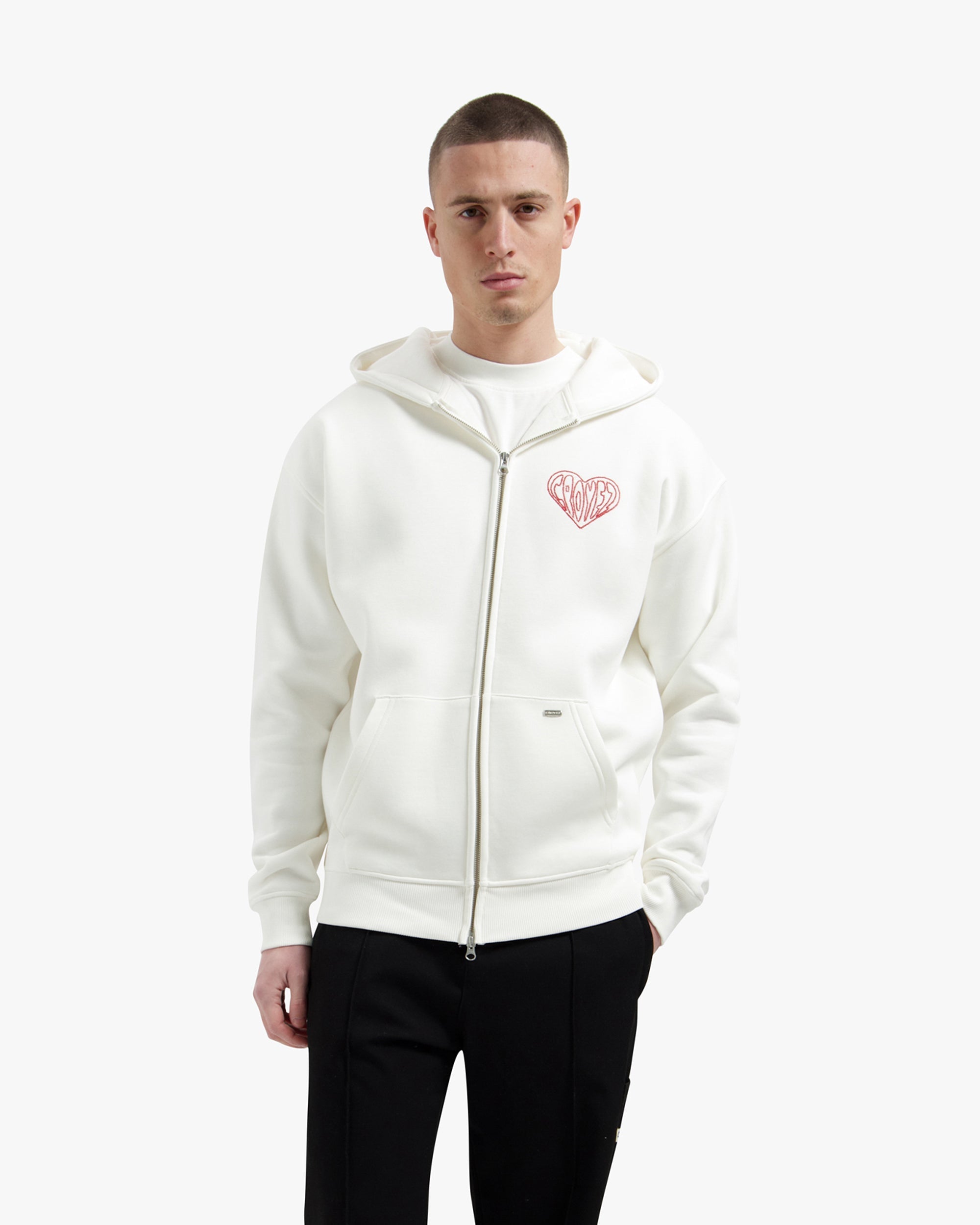 Croyez Stitched Heart Zip Hoodie - Off-White
