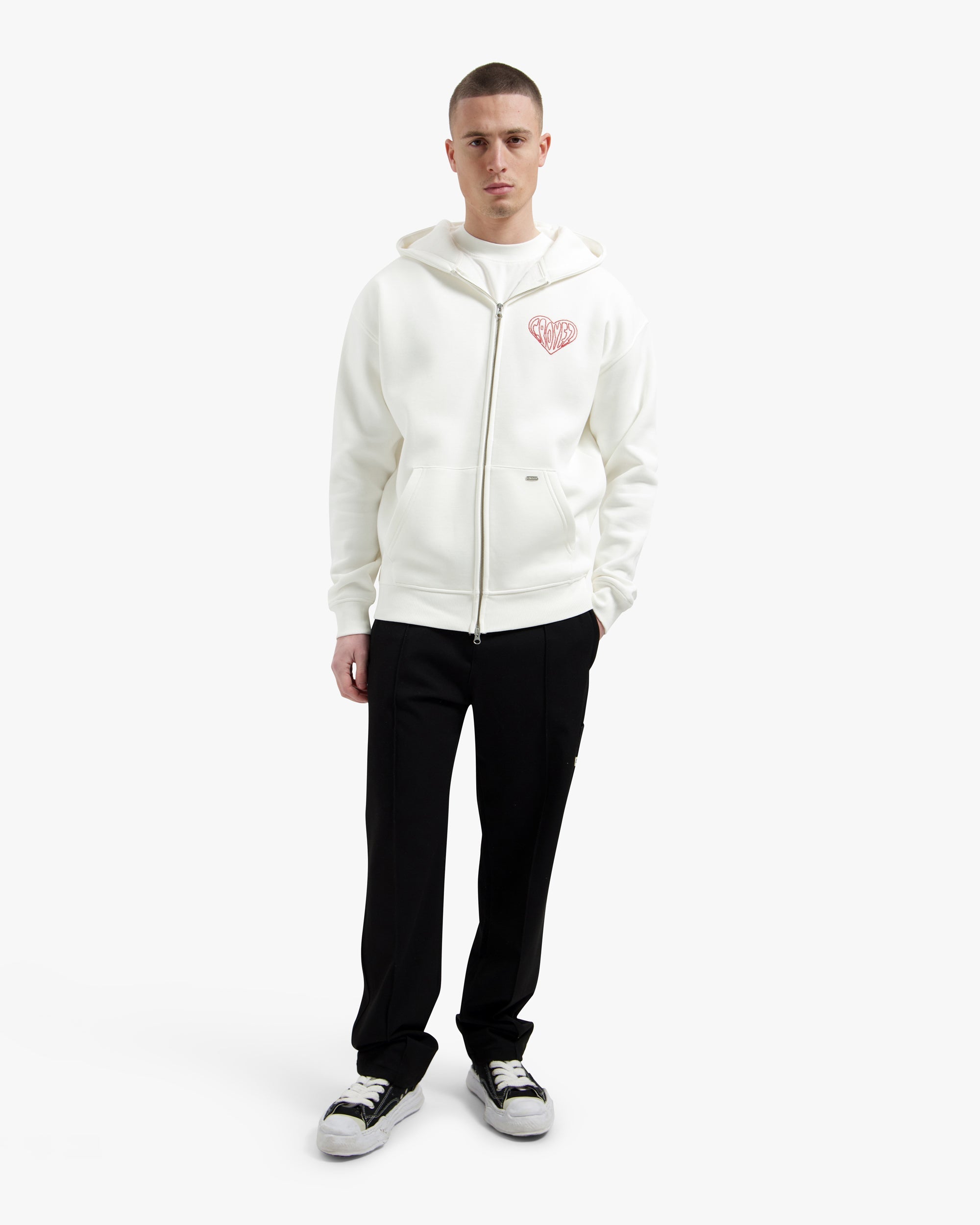 Croyez Stitched Heart Zip Hoodie - Off-White