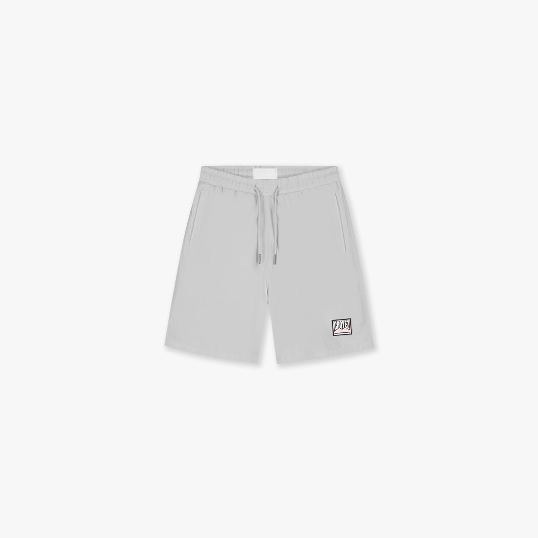 Croyez Crinkle Patch Shorts- Light Grey