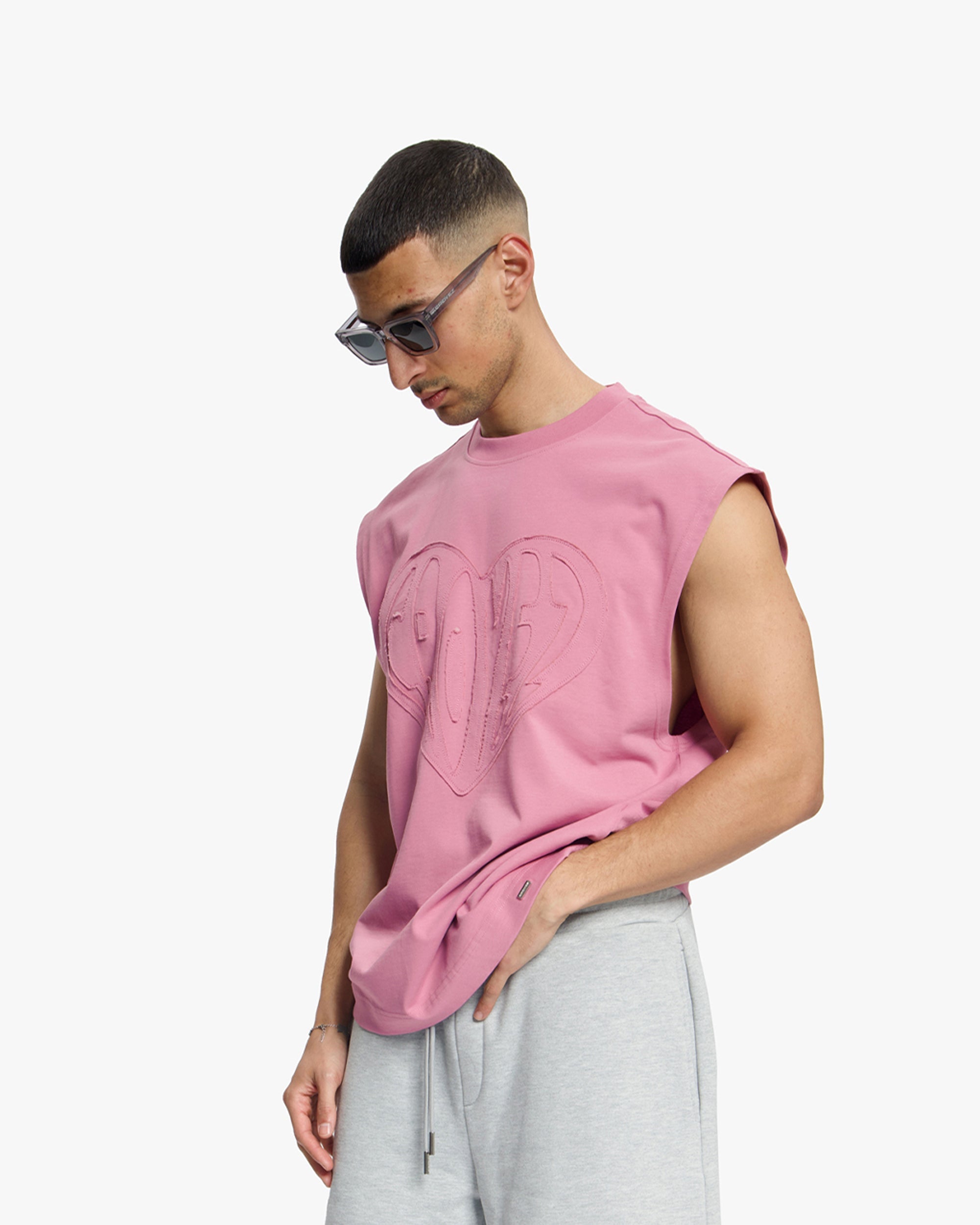 Croyez Cutout Heart Sleeveless T-Shirt- Mauve