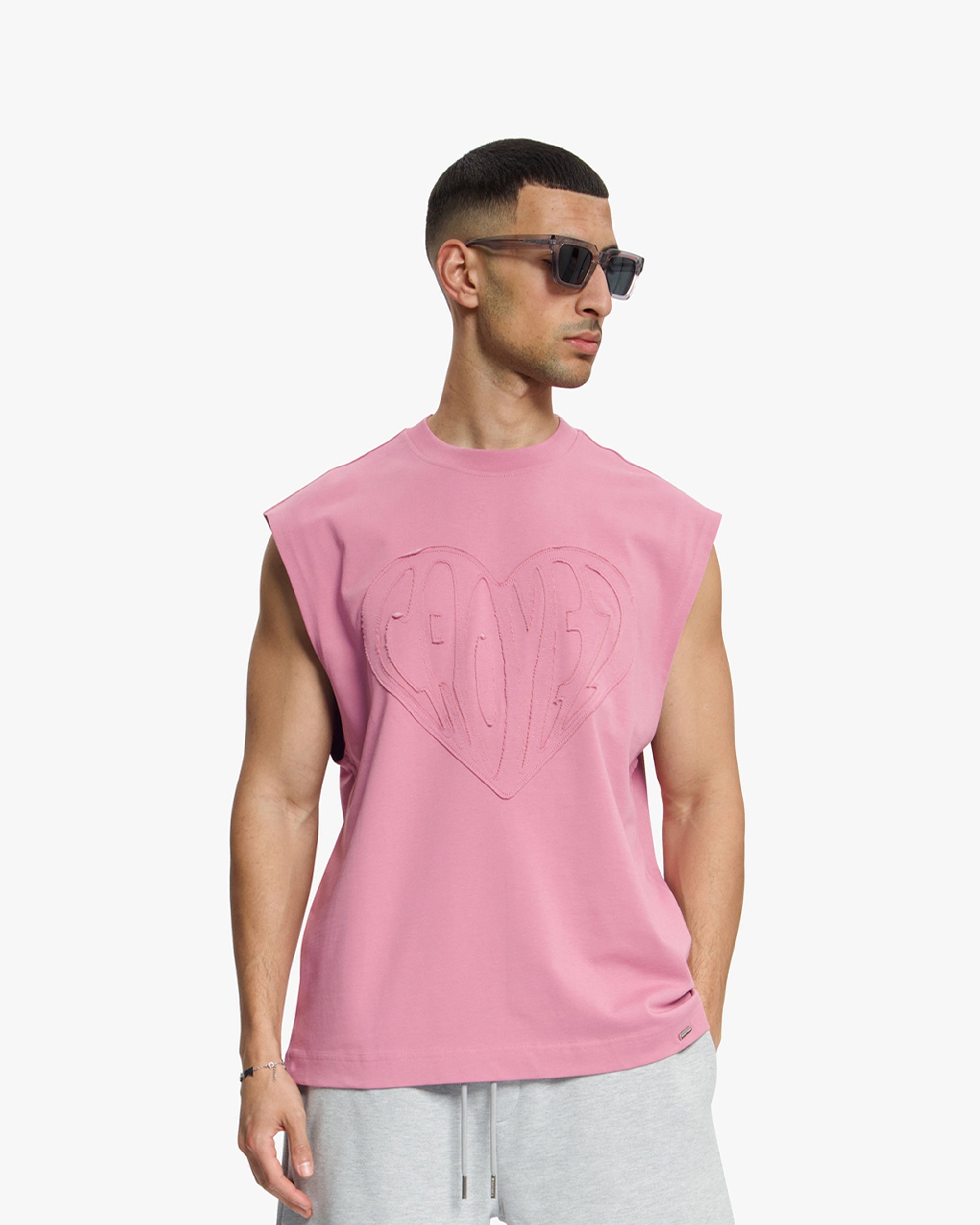 Croyez Cutout Heart Sleeveless T-Shirt- Mauve