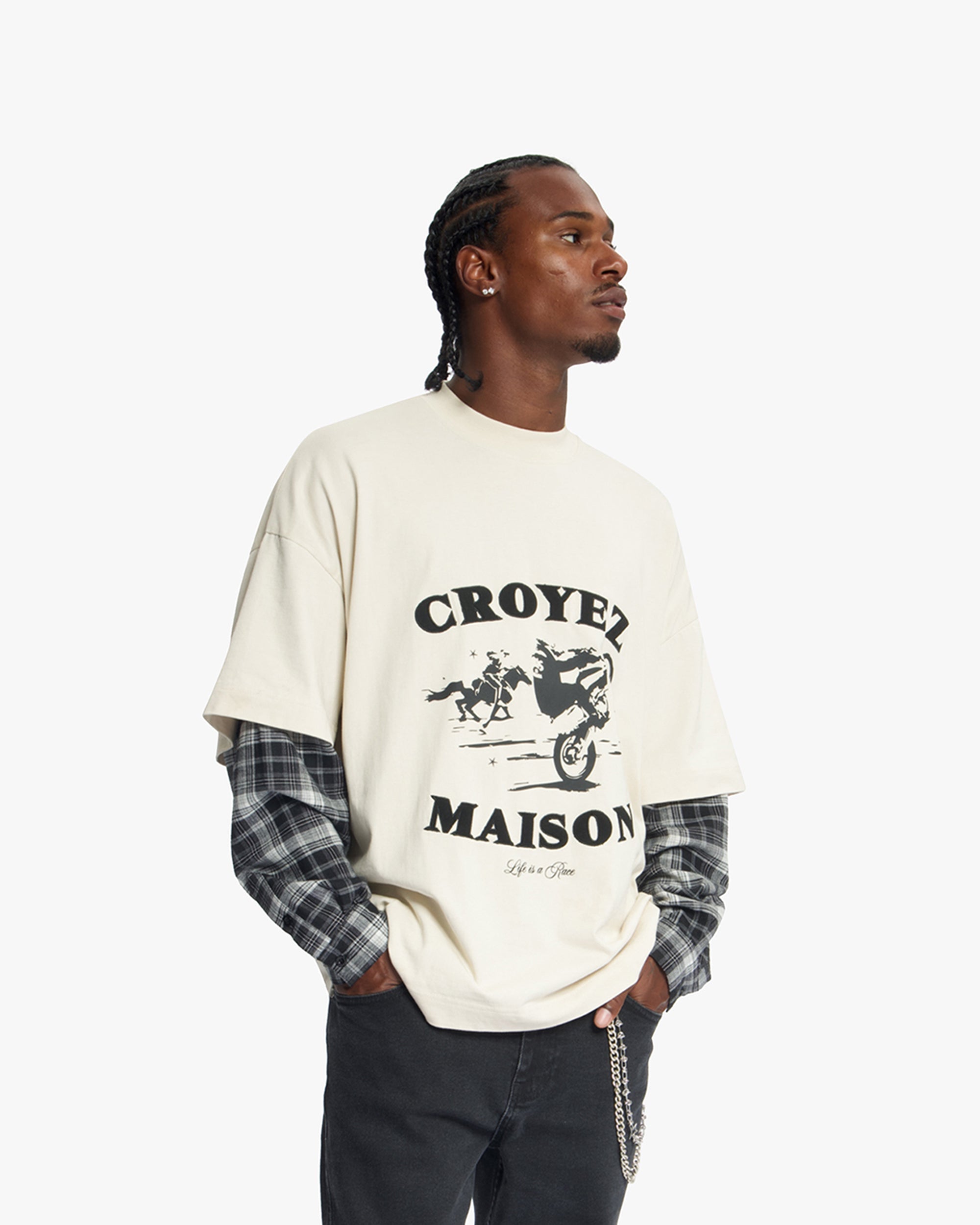 Croyez Layered Race T-Shirt - Light Beige