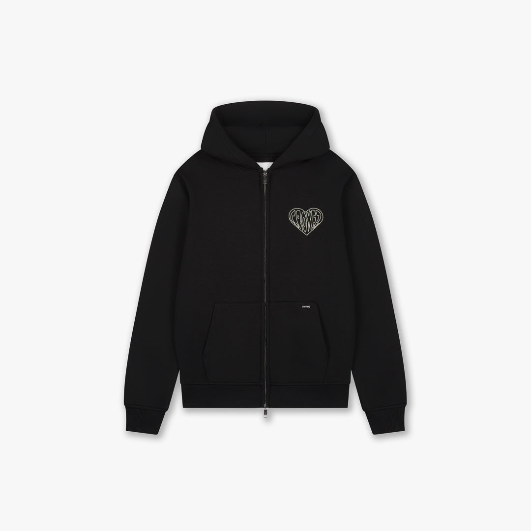 Croyez Stitched Heart Zip Hoodie- Black/LightYellow