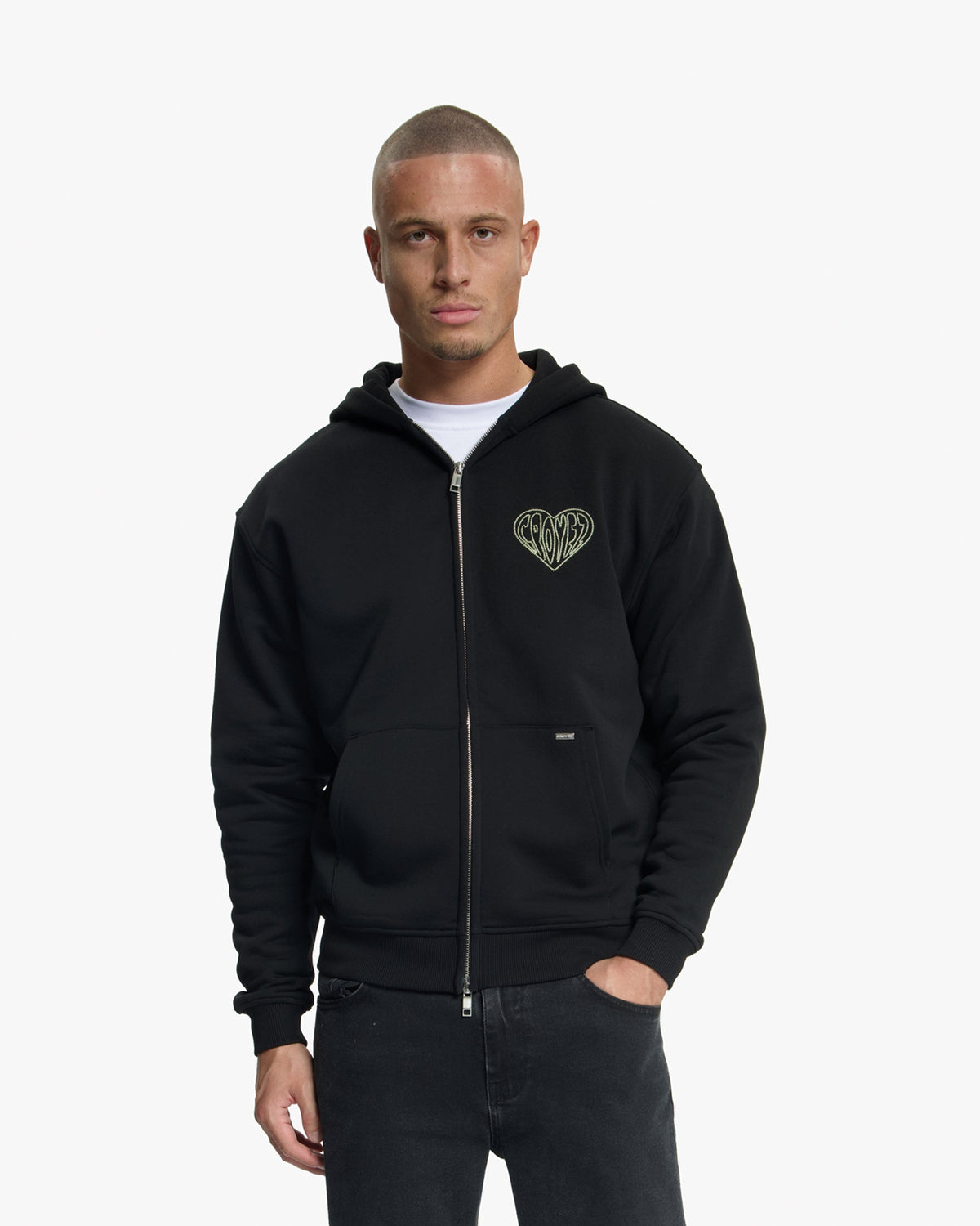 Croyez Stitched Heart Zip Hoodie- Black/LightYellow