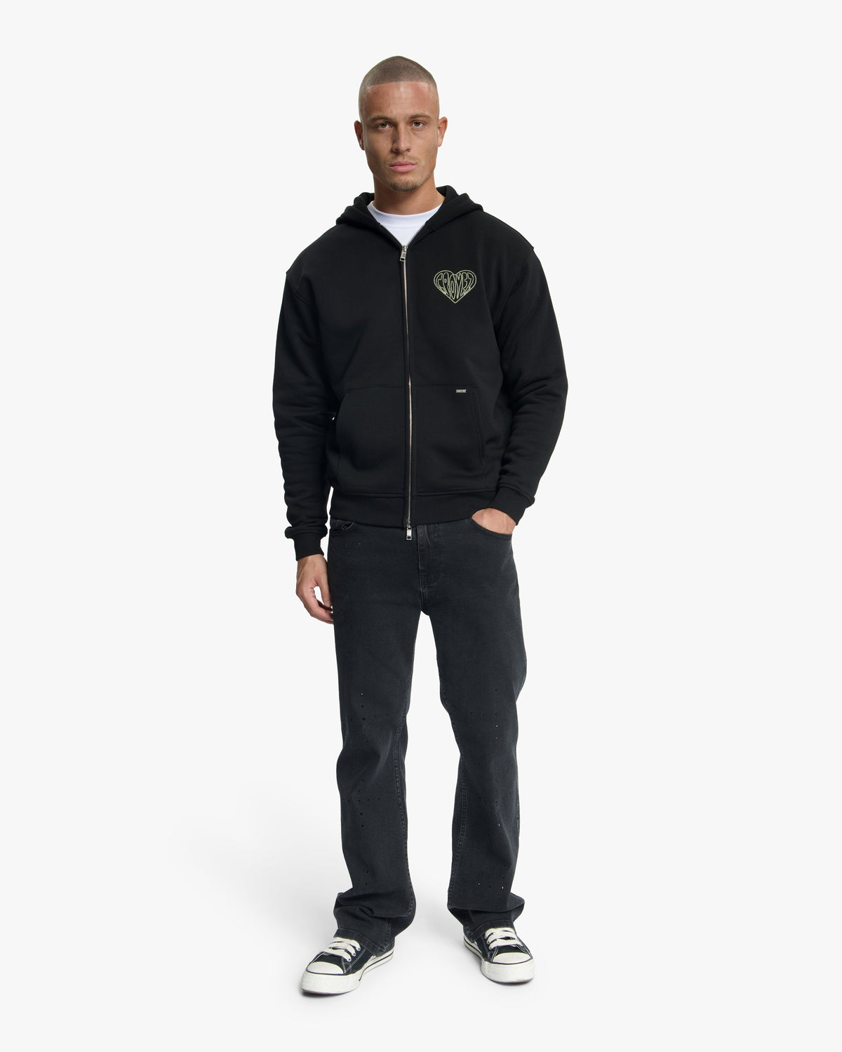 Croyez Stitched Heart Zip Hoodie- Black/LightYellow