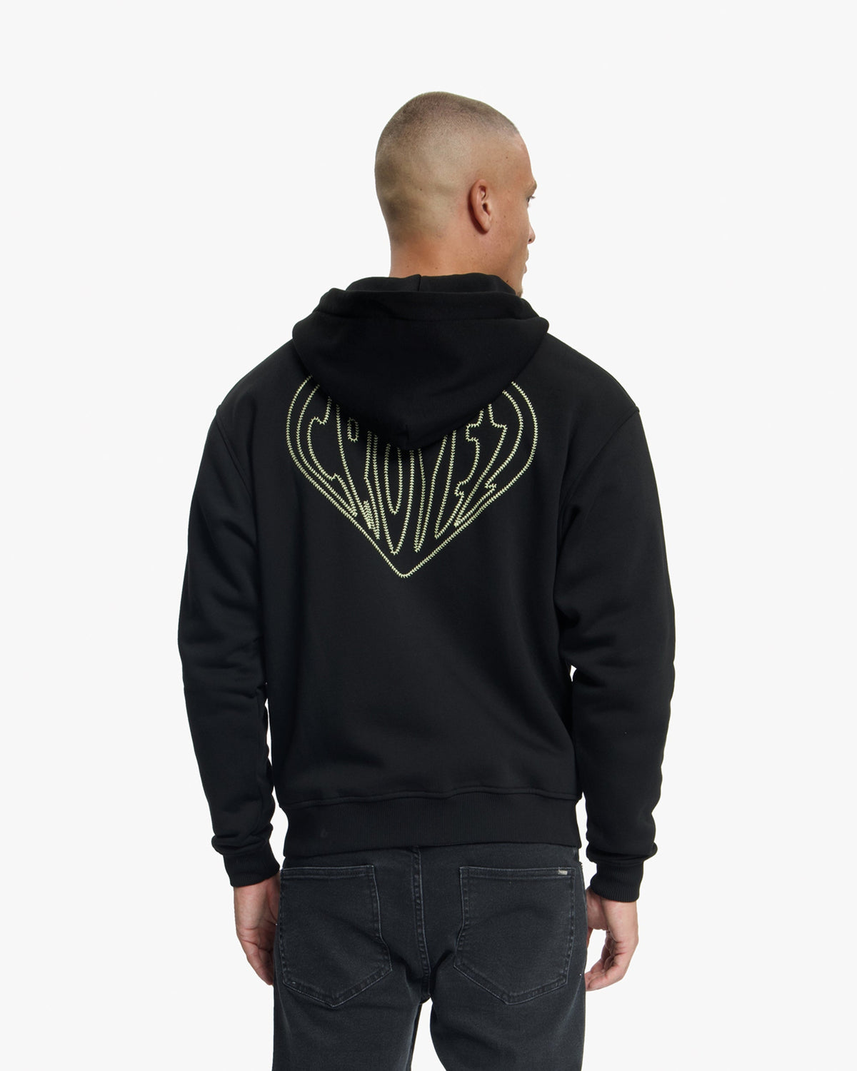 Croyez Stitched Heart Zip Hoodie- Black/LightYellow