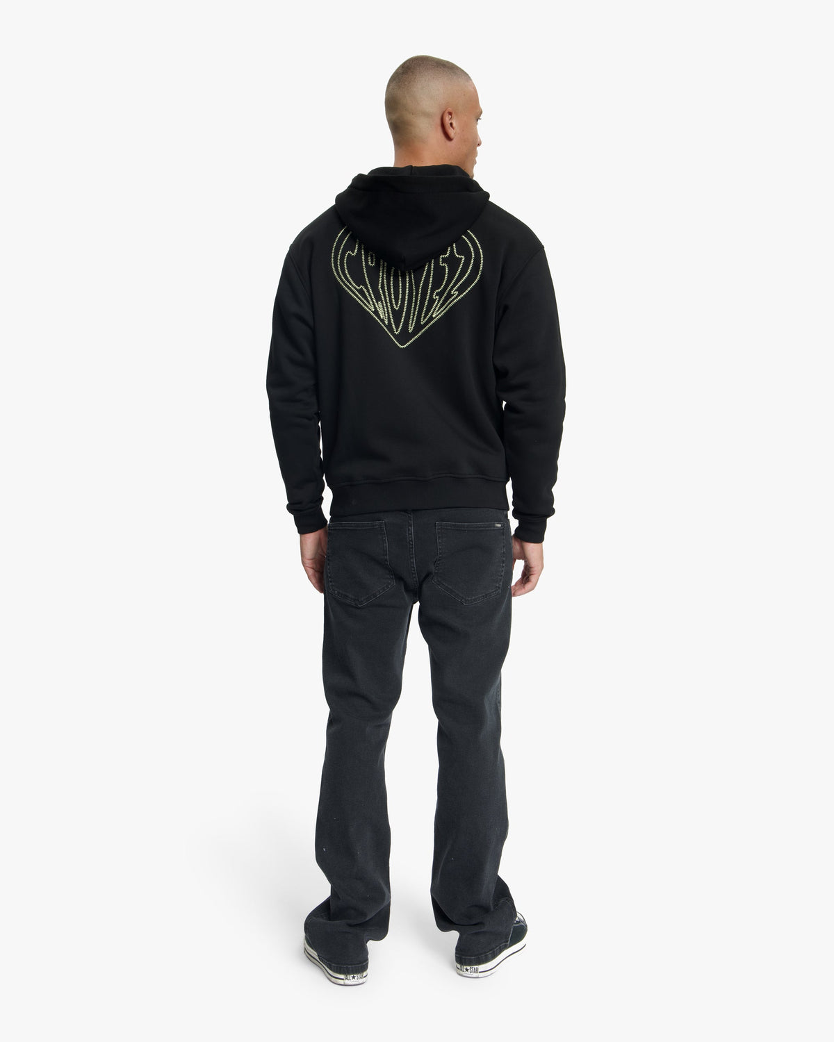Croyez Stitched Heart Zip Hoodie- Black/LightYellow