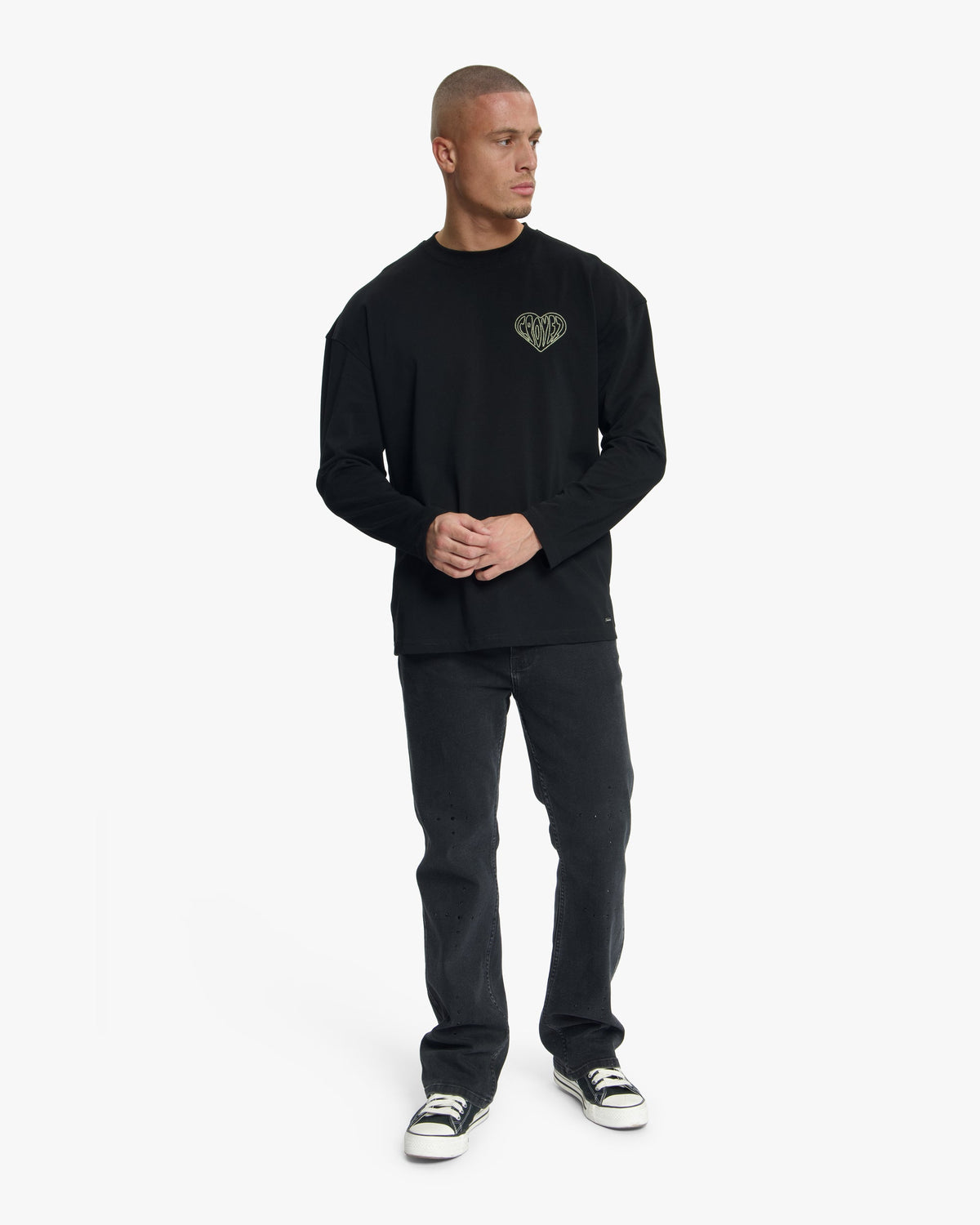 Croyez Stitched Heart Longsleeve T-Shirt- Black