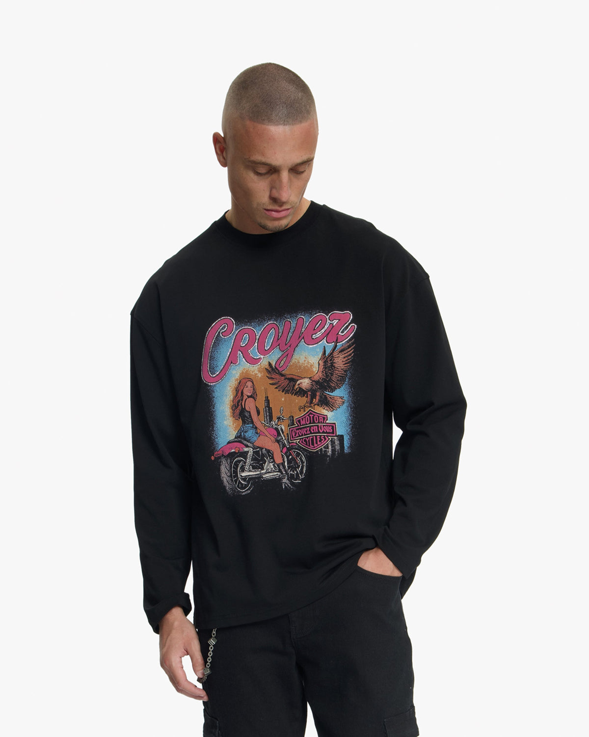 Croyez Midnight Eagle Longsleeve T-Shirt- Black