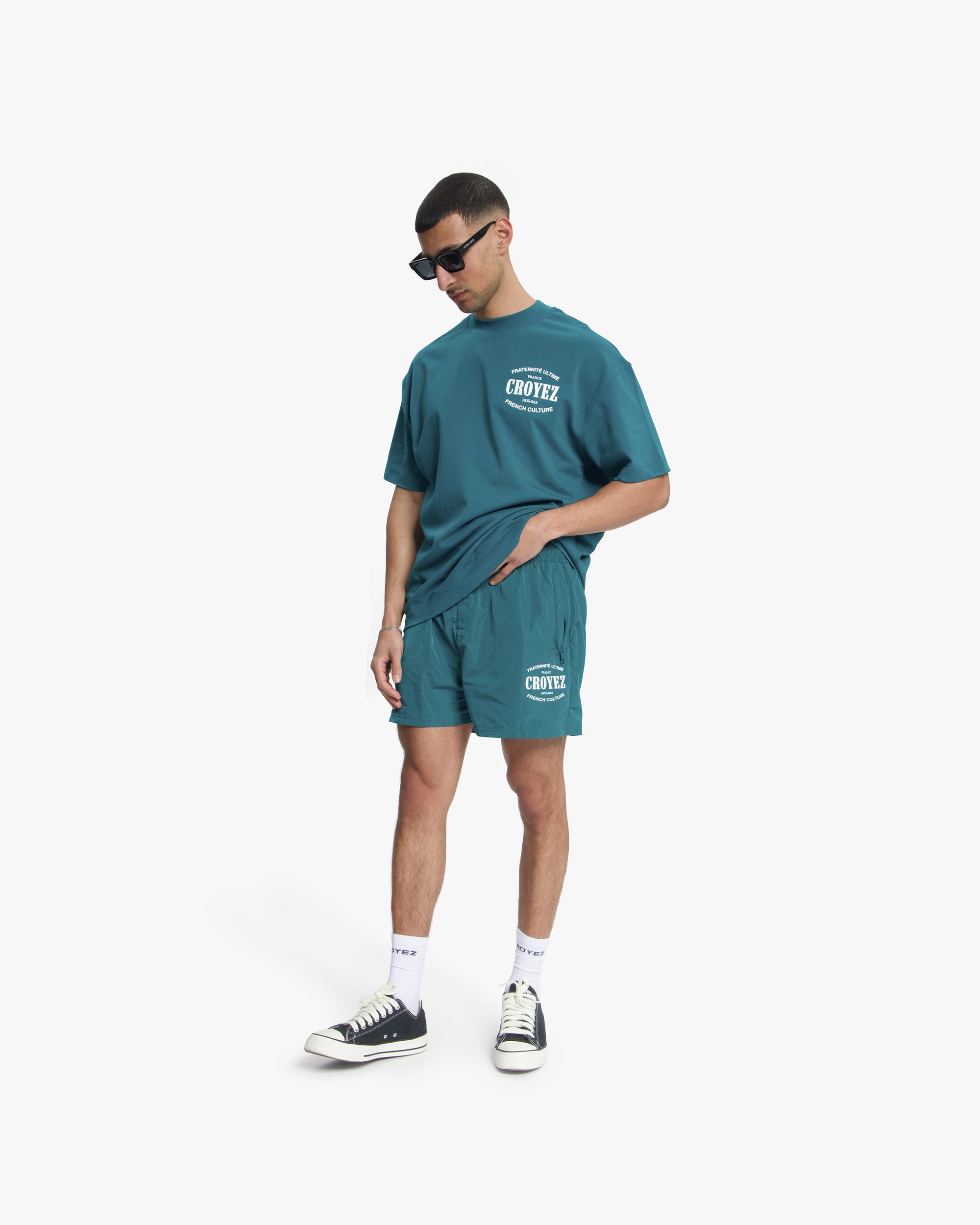 Croyez Stamp Shorts- Dark Teal