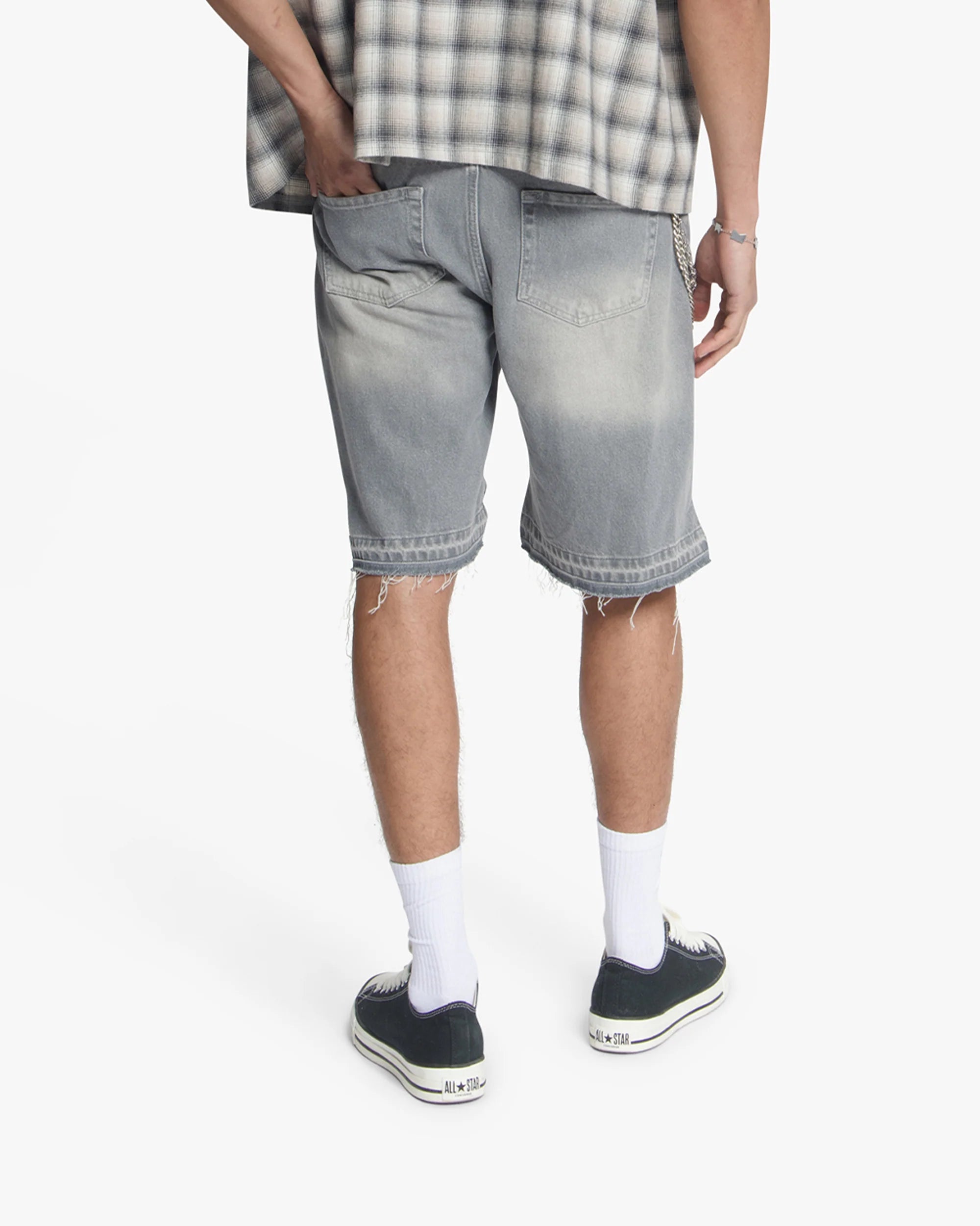 Croyez CD2 Stepped Hem Denim Shorts- Dark Grey