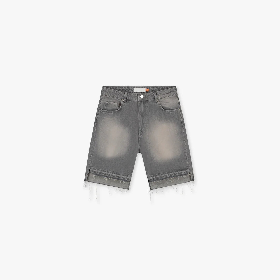 Croyez CD2 Stepped Hem Denim Shorts- Dark Grey
