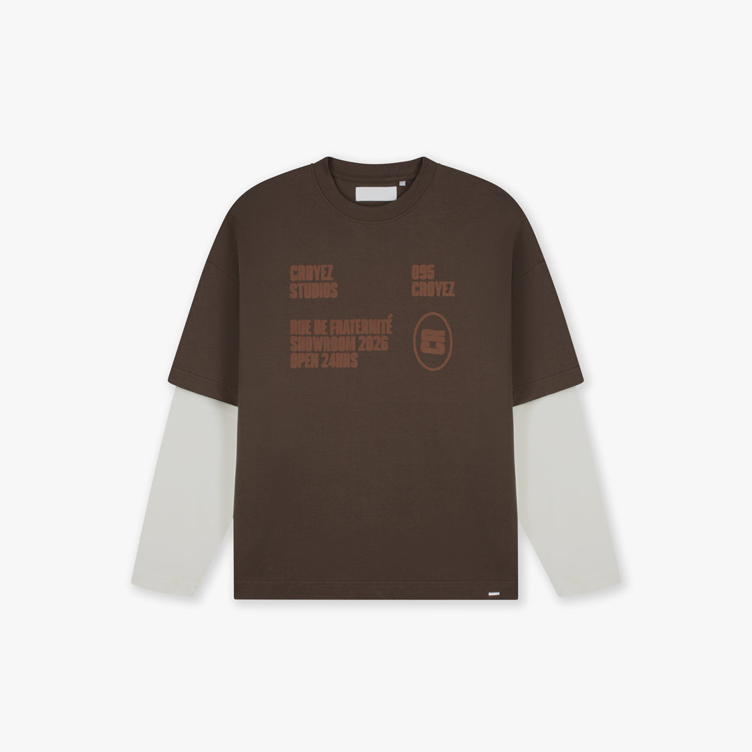 Croyez Showroom Double Sleeve T-Shirt- Brown