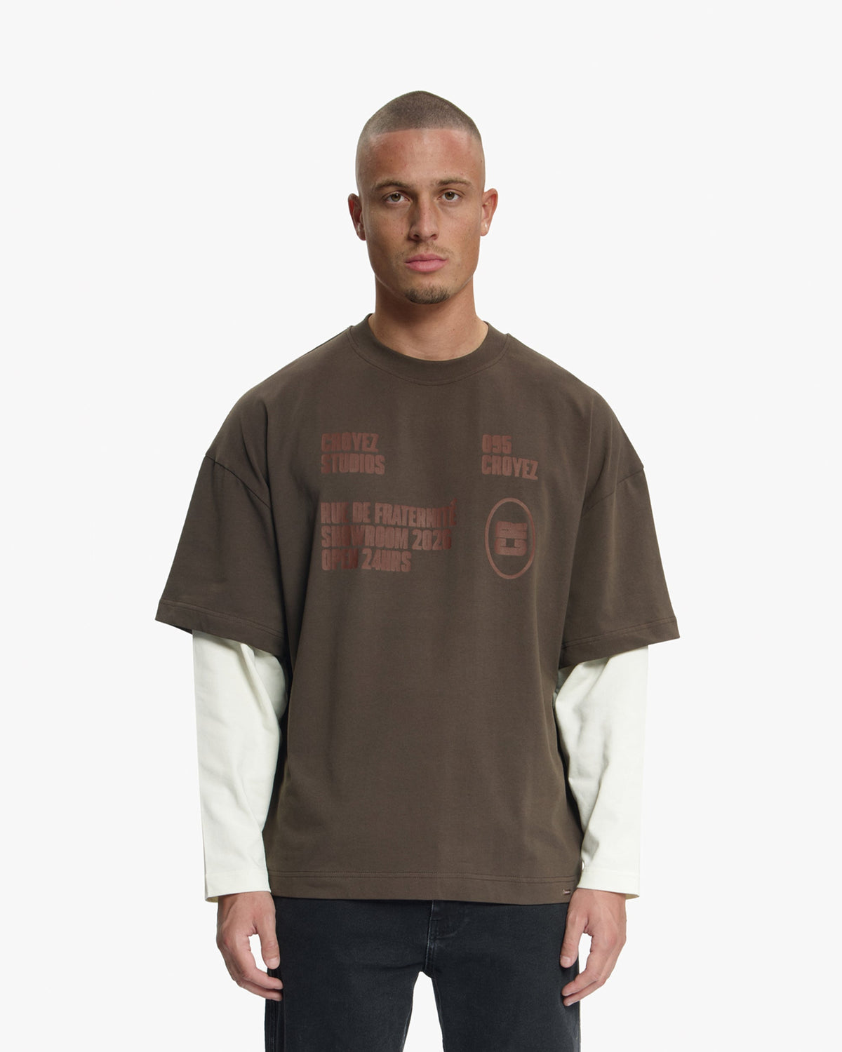 Croyez Showroom Double Sleeve T-Shirt- Brown