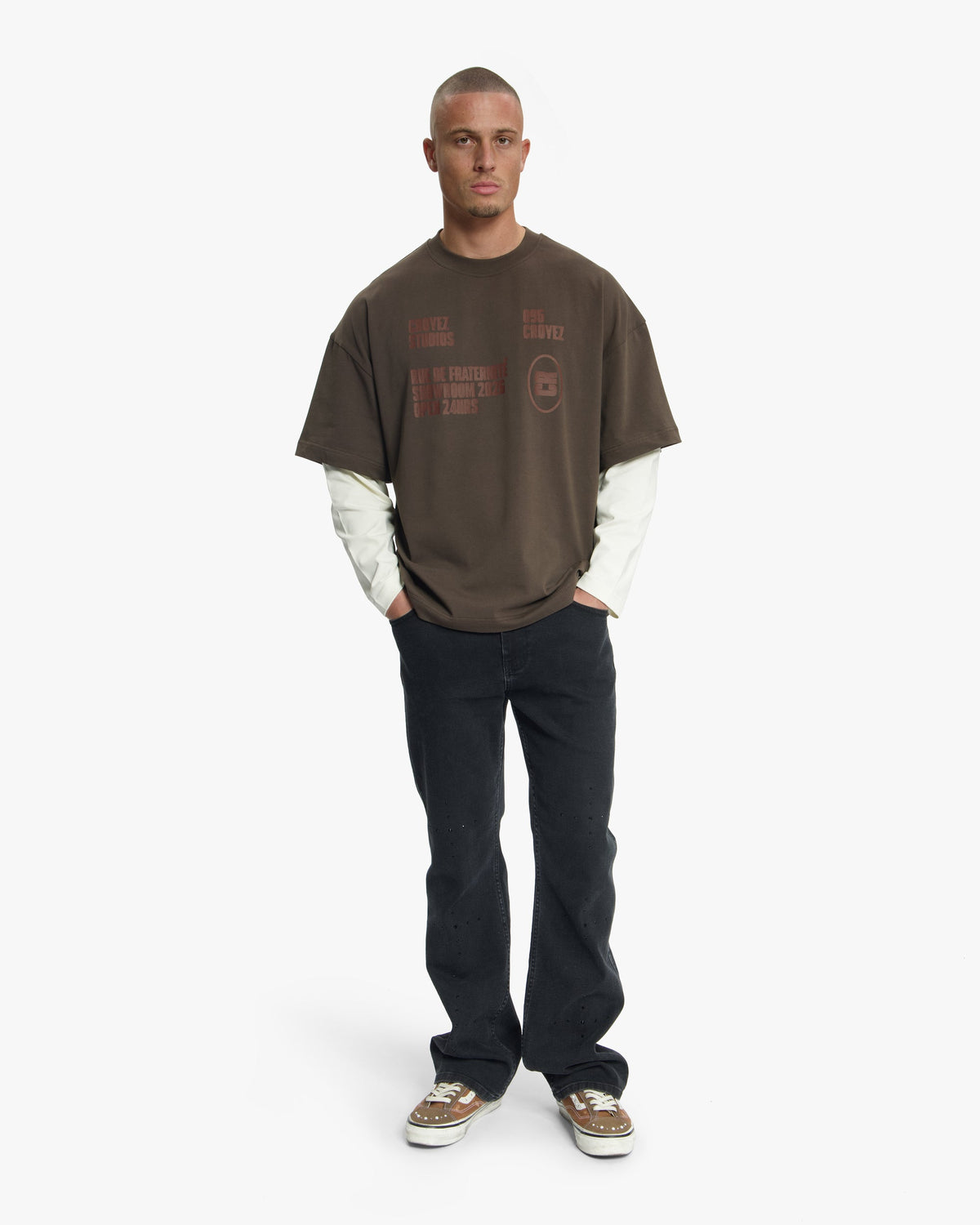 Croyez Showroom Double Sleeve T-Shirt- Brown