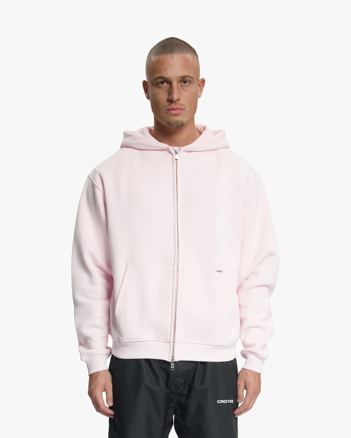Croyez Studio Damaged Zip Hoodie- Pink
