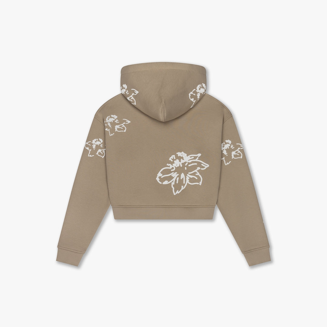 Croyez Women Flower Zip Hoodie- Sand