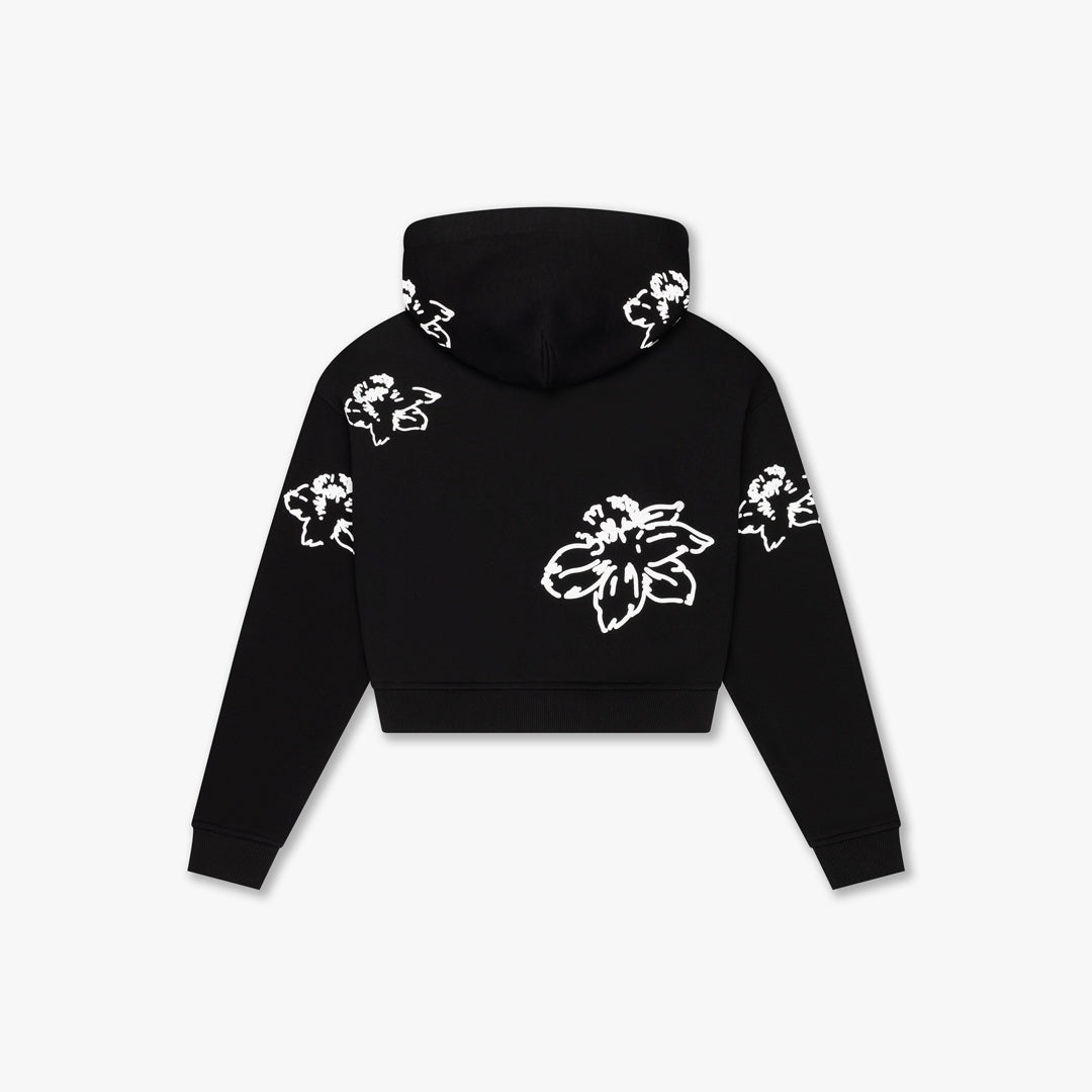 Croyez Women Flower Zip Hoodie- Black