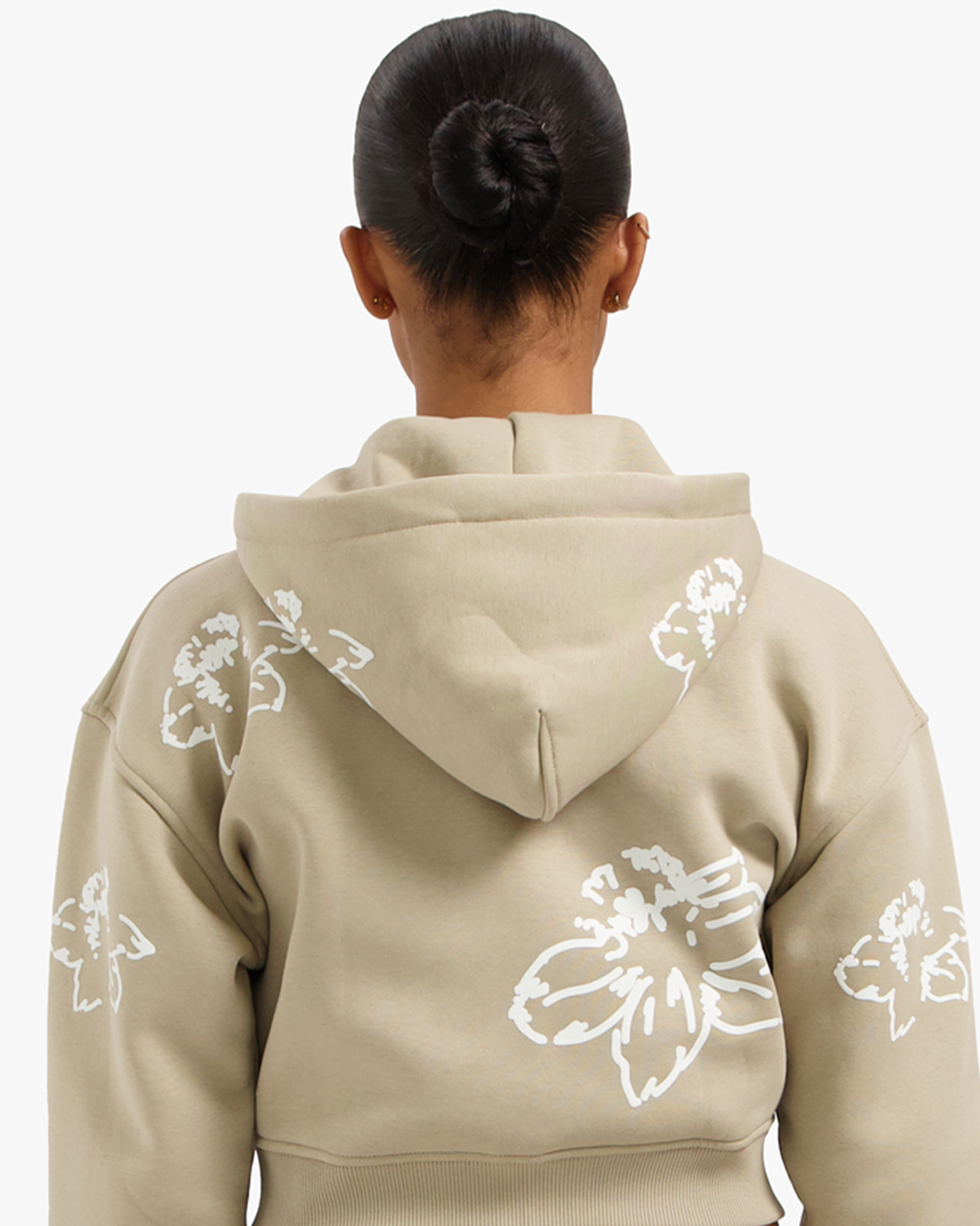 Croyez Women Flower Zip Hoodie- Sand