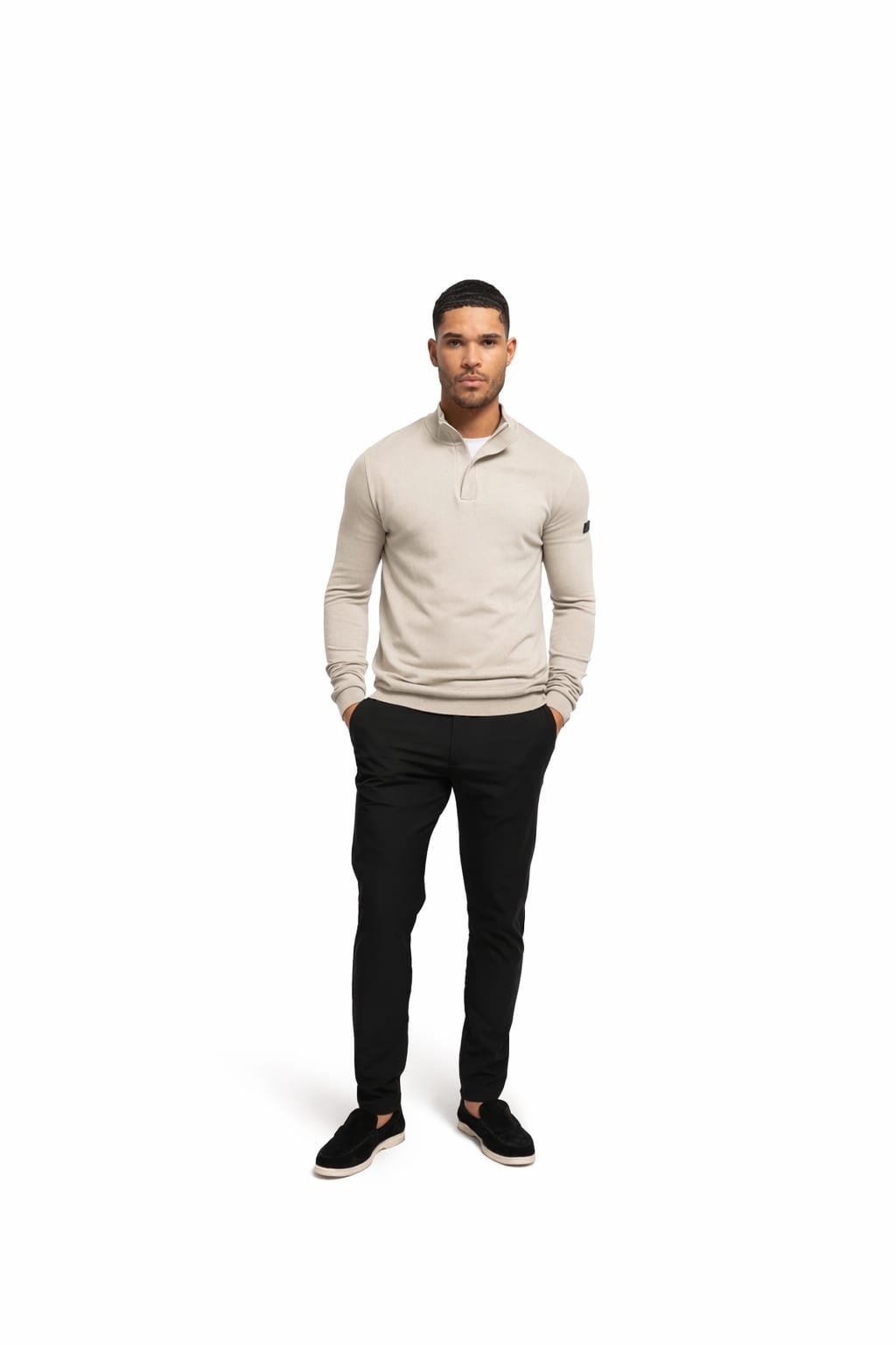 Malelions Knitted Quarter Zip - Light Taupe