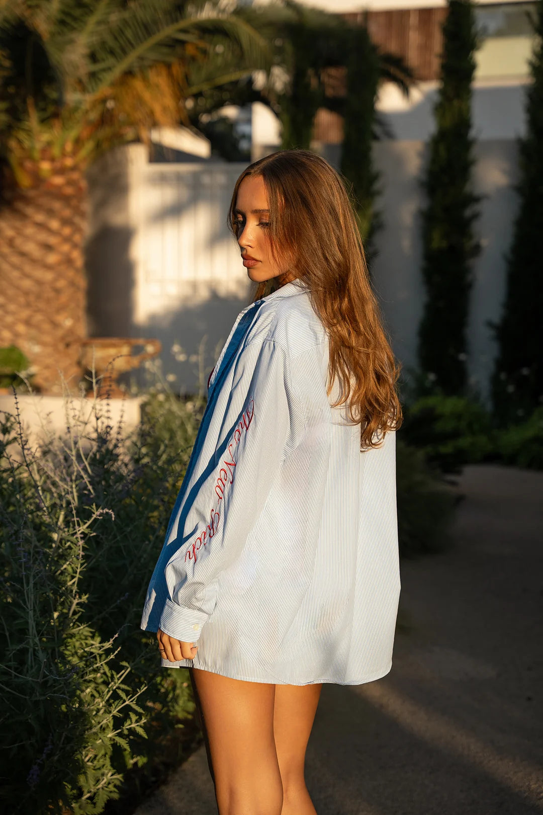 Super Rich Kids Riviera Striped Shirt with Red Embroidery - Light Blue