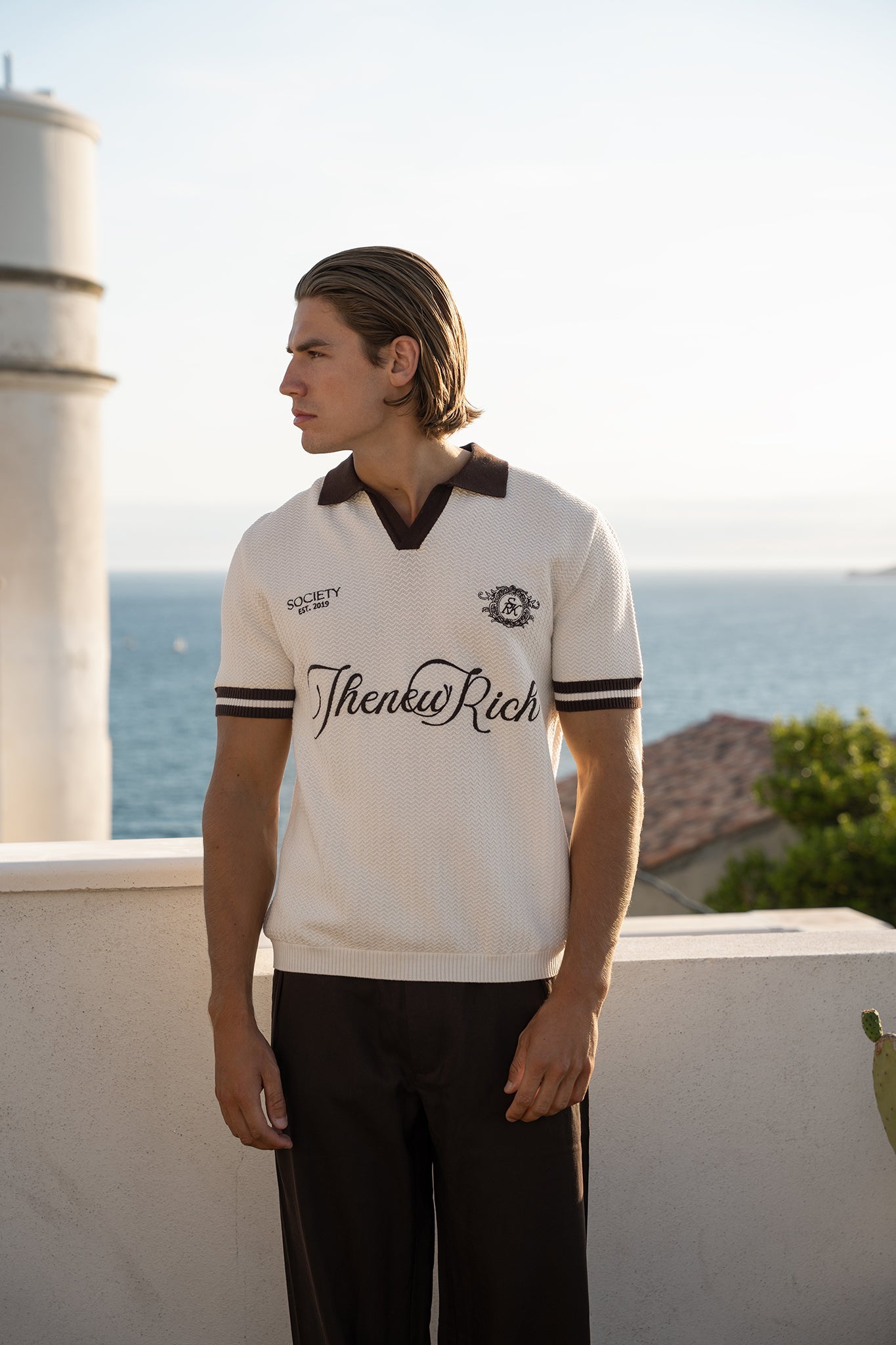 Super Rich Kids Knitted Polo Short Sleeve - Off white/Brown