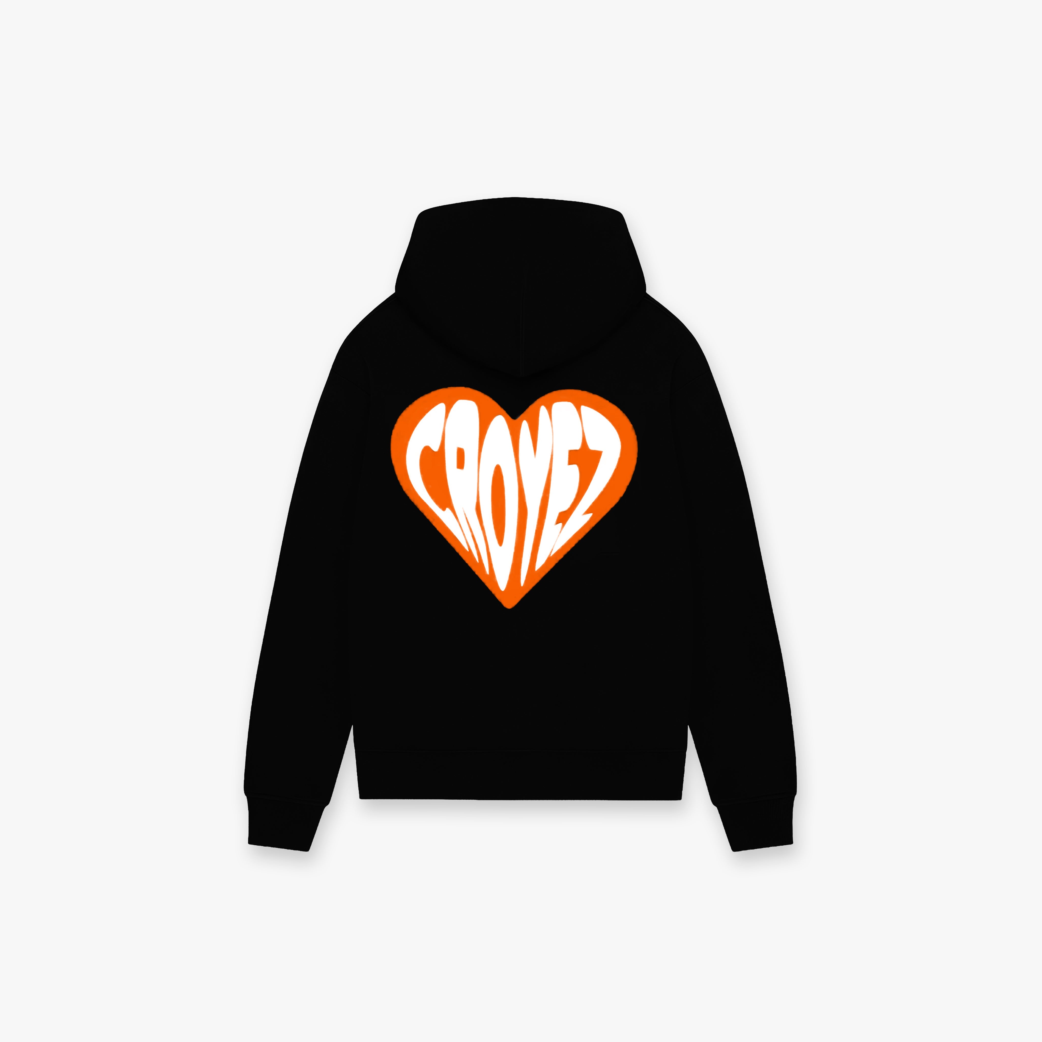 Croyez Puffed Heart Zip Hoodie - Black/Orange