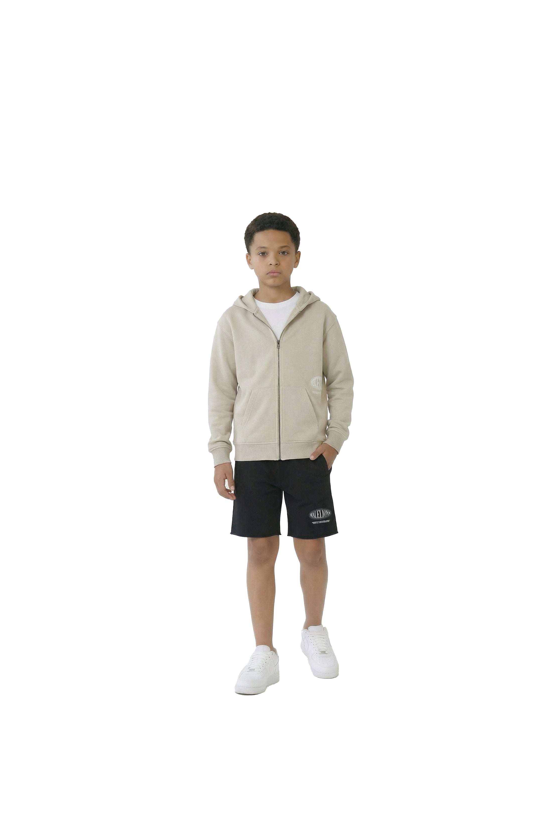 Malelions Junior Relaxed Lifestyle Zip Hoodie -Cream/Off-White
