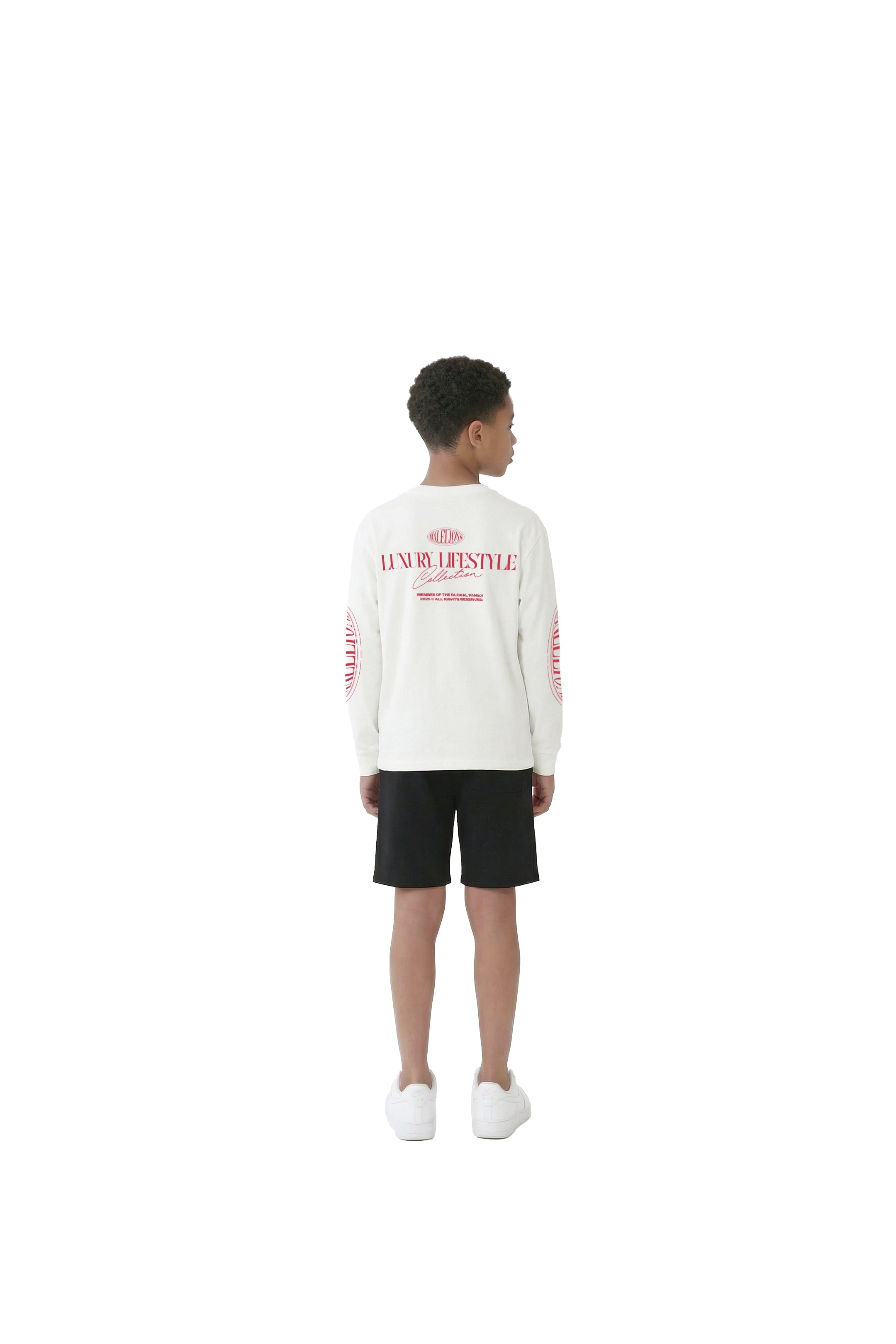 Malelions Junior Relaxed Lifestyle Longsleeve - Off-White/Red