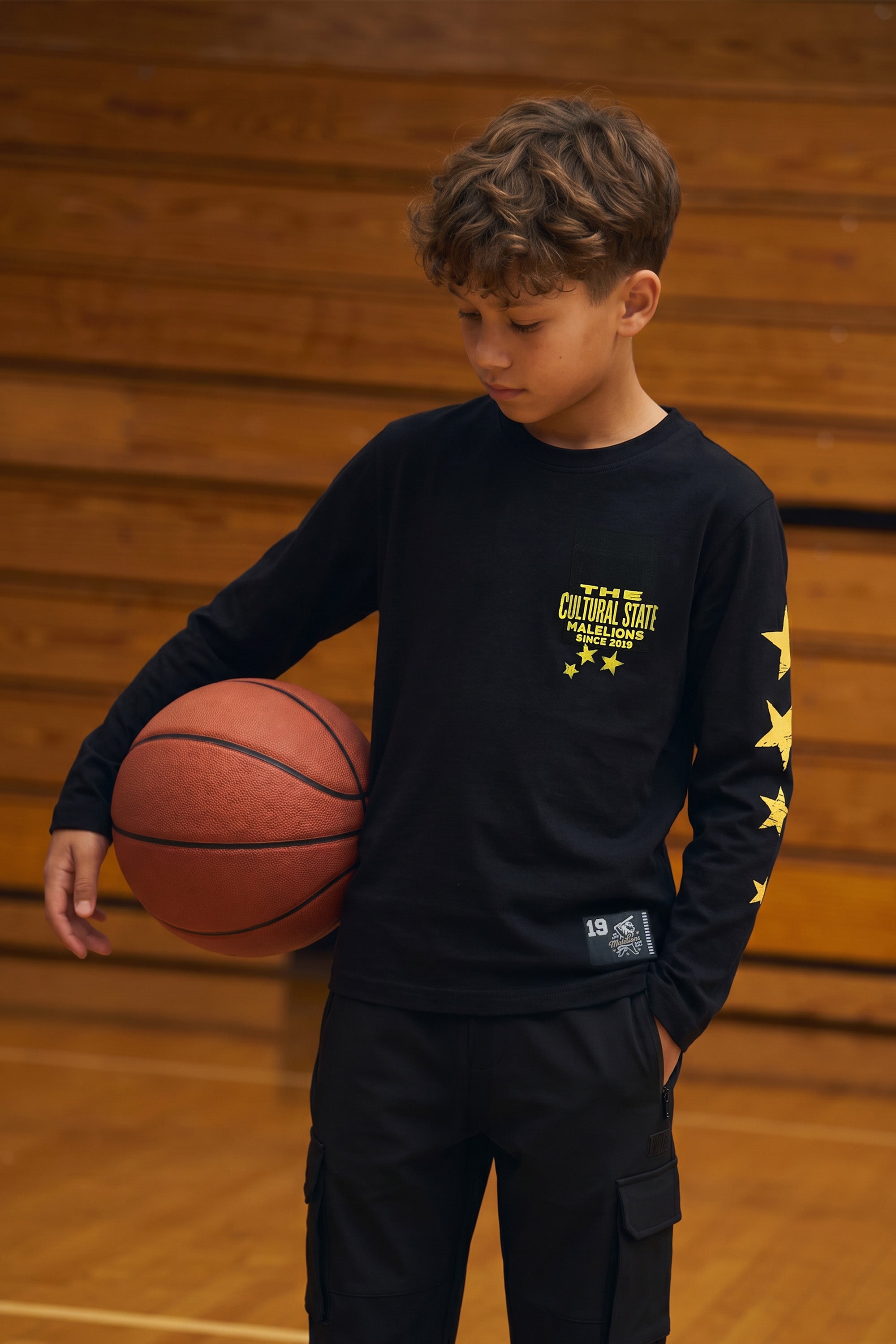 Malelions Junior Relaxed Star Longsleeve T-Shirt - Black/Yellow