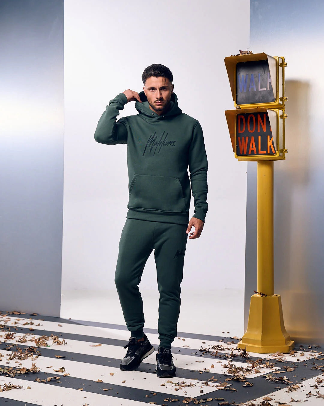 Malelions Striped Signature Hoodie- Dark Green