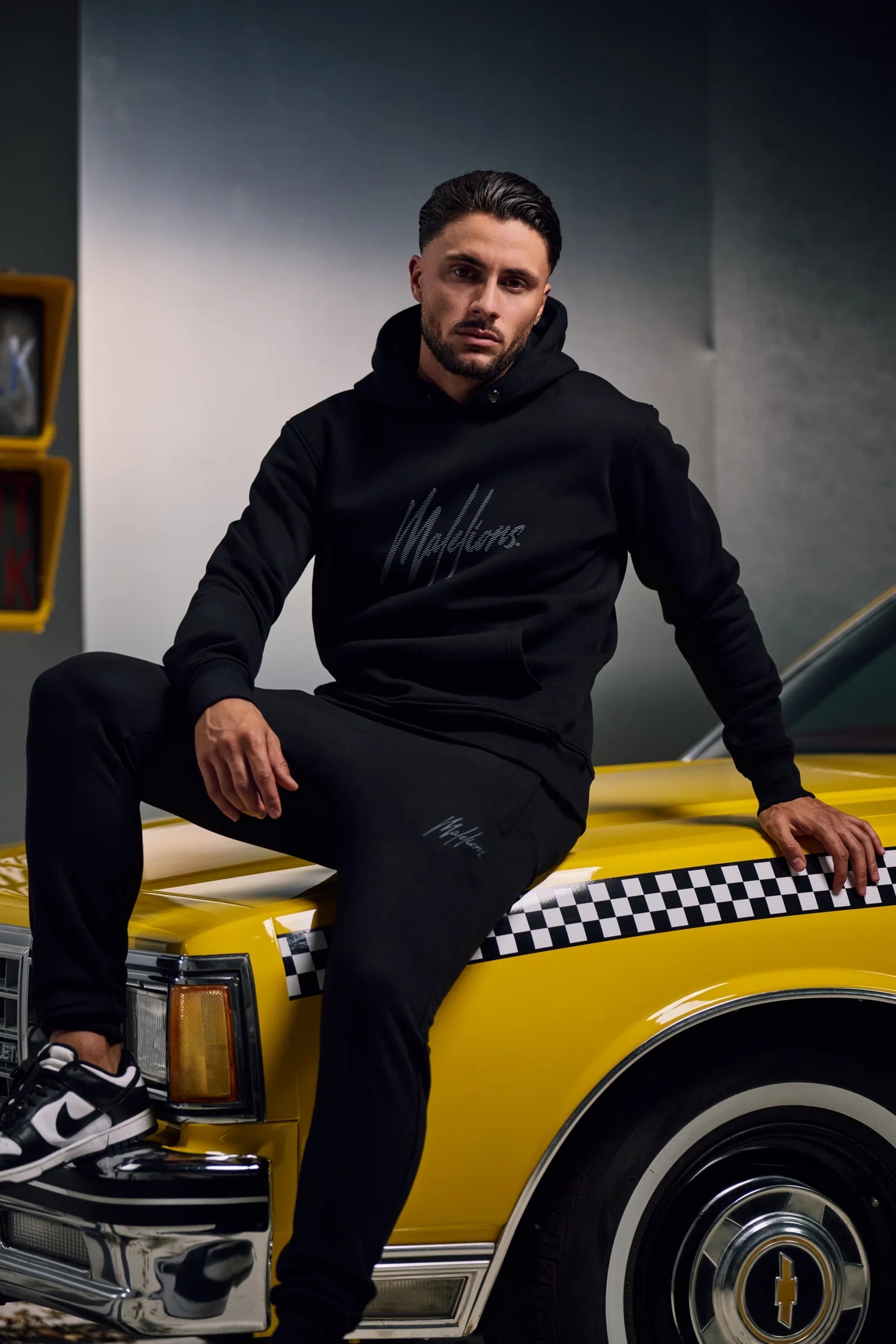 Malelions Striped Signature Hoodie- Black/Blue Slate