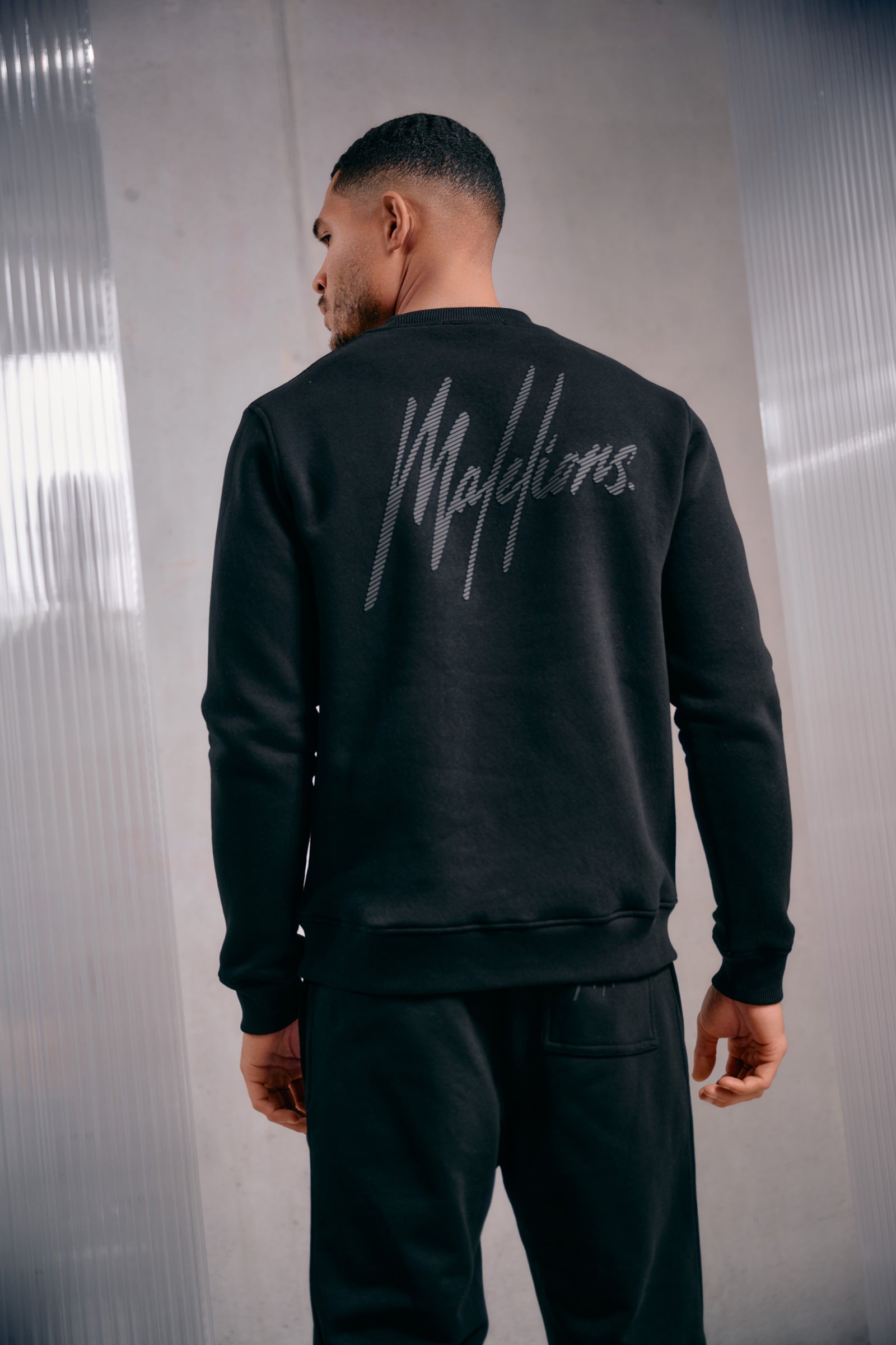 Malelions Striped Signature Sweater - Black