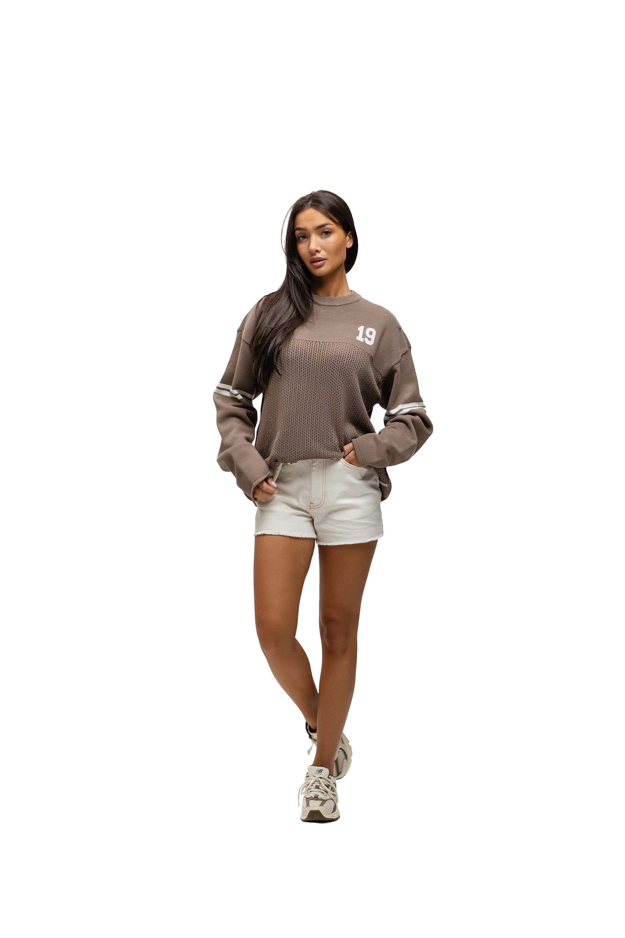 Malelions Women Knitted Football Jersey Longsleeve- Taupe