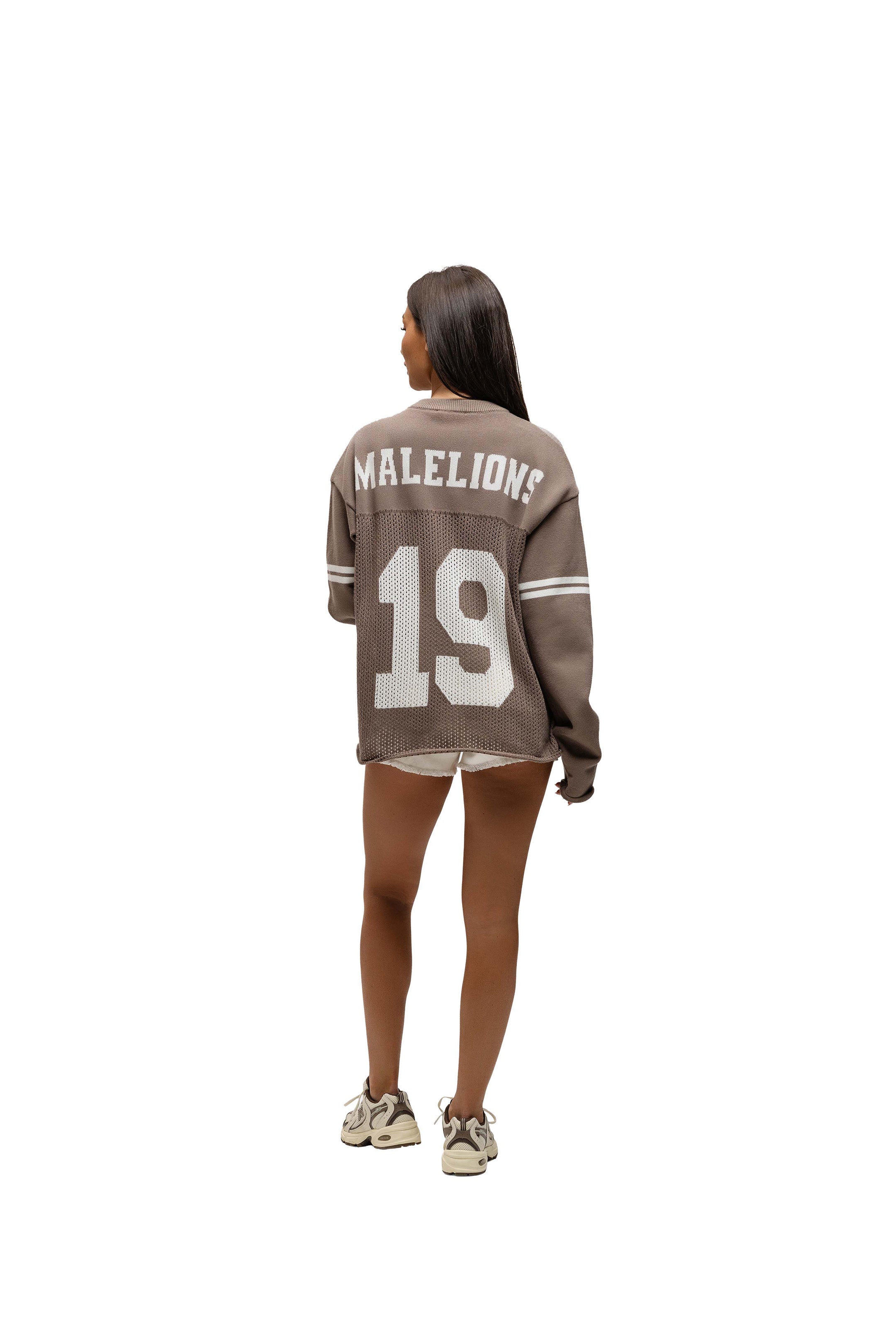 Malelions Women Knitted Football Jersey Longsleeve- Taupe