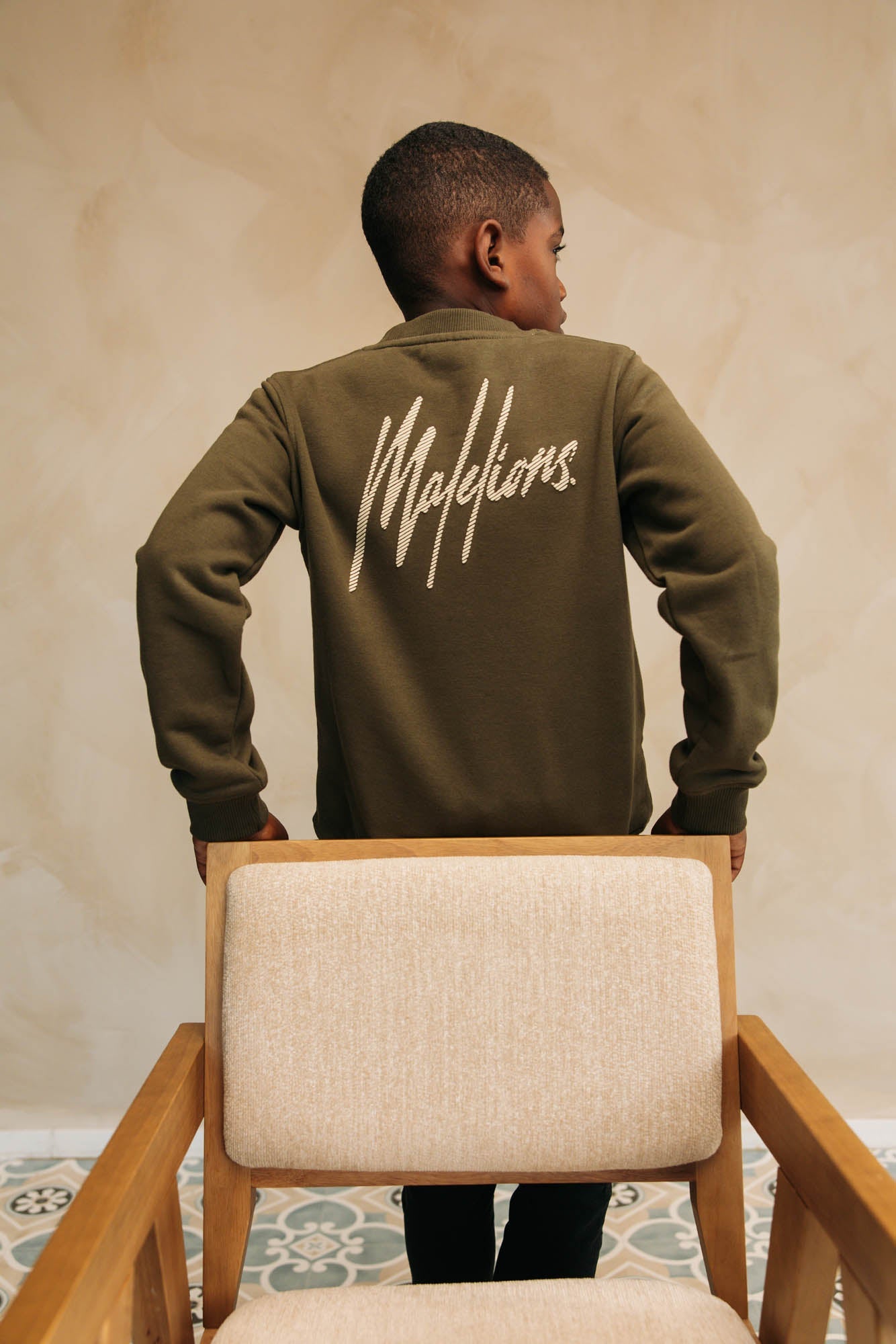 Malelions Junior Striped Signature Sweater - Moss Green / Beige