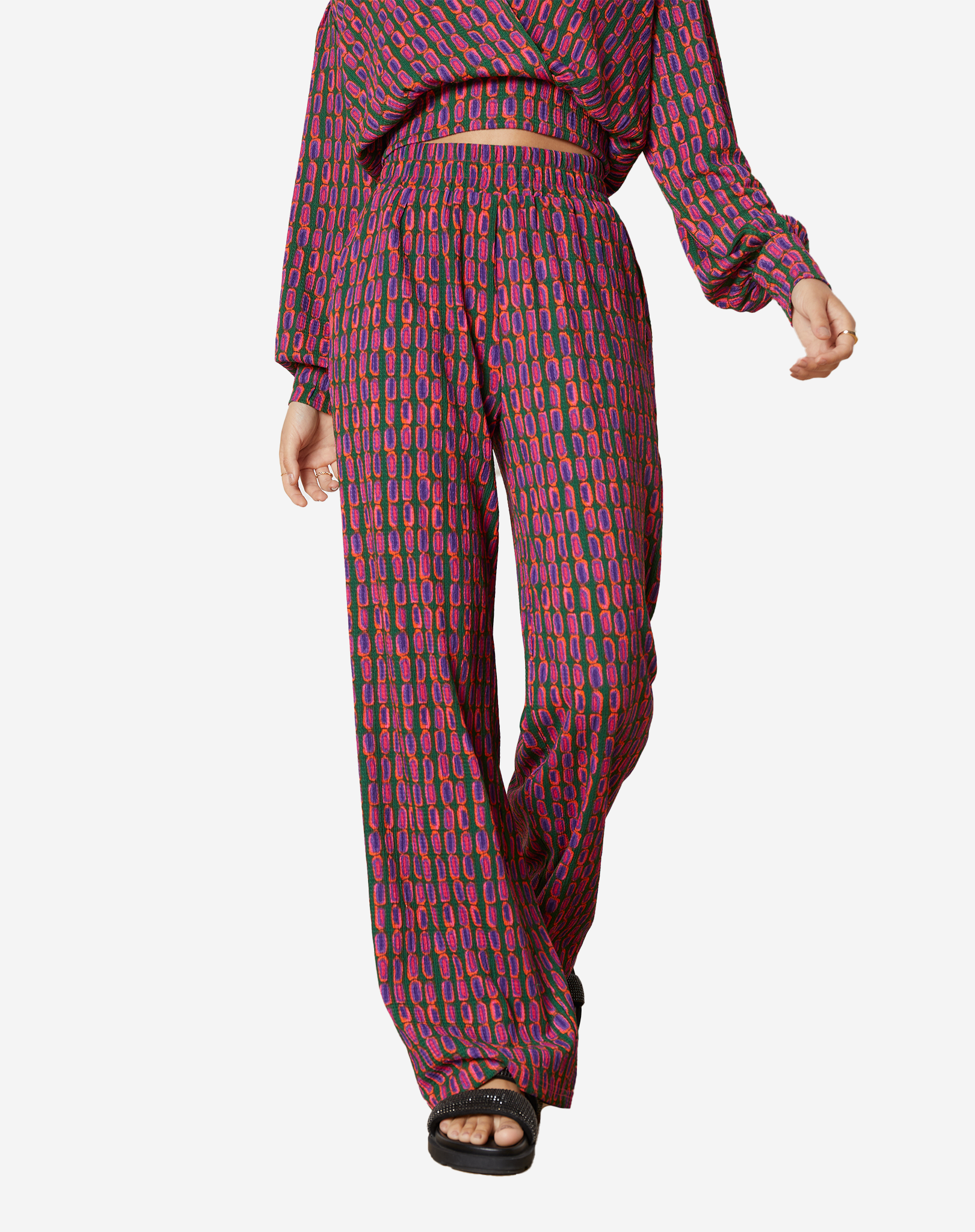 Refined Department Woven Wide Graphic Print Pants Nova Paars