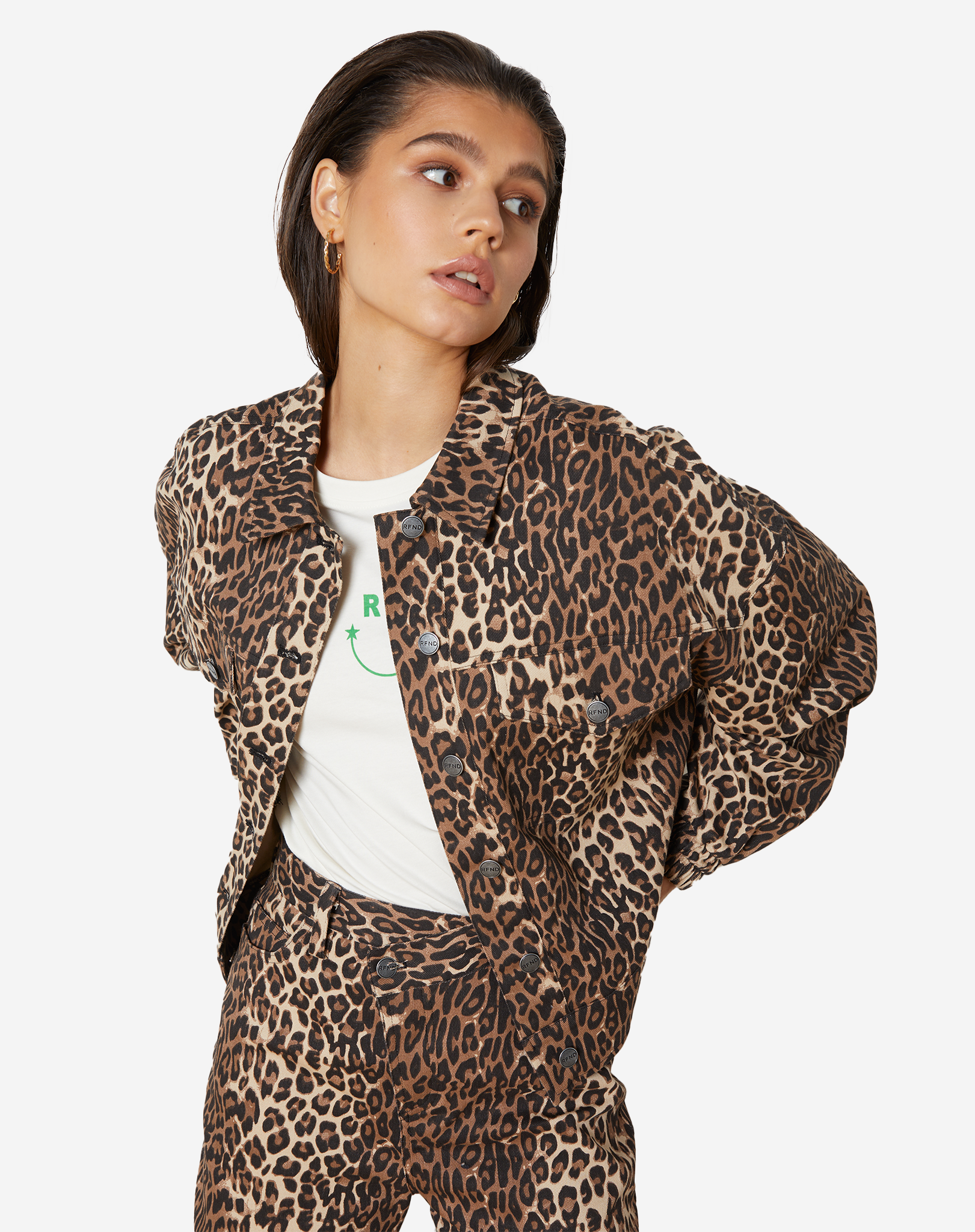 Refined Department Woven Leopard Denim Jacket Bloom