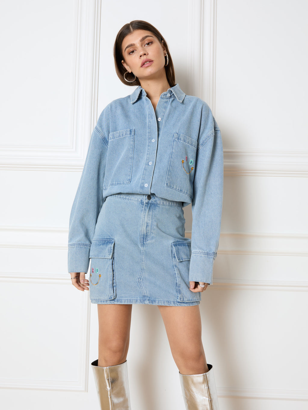Refined Department Woven Denim Smiley Blouse Ginny